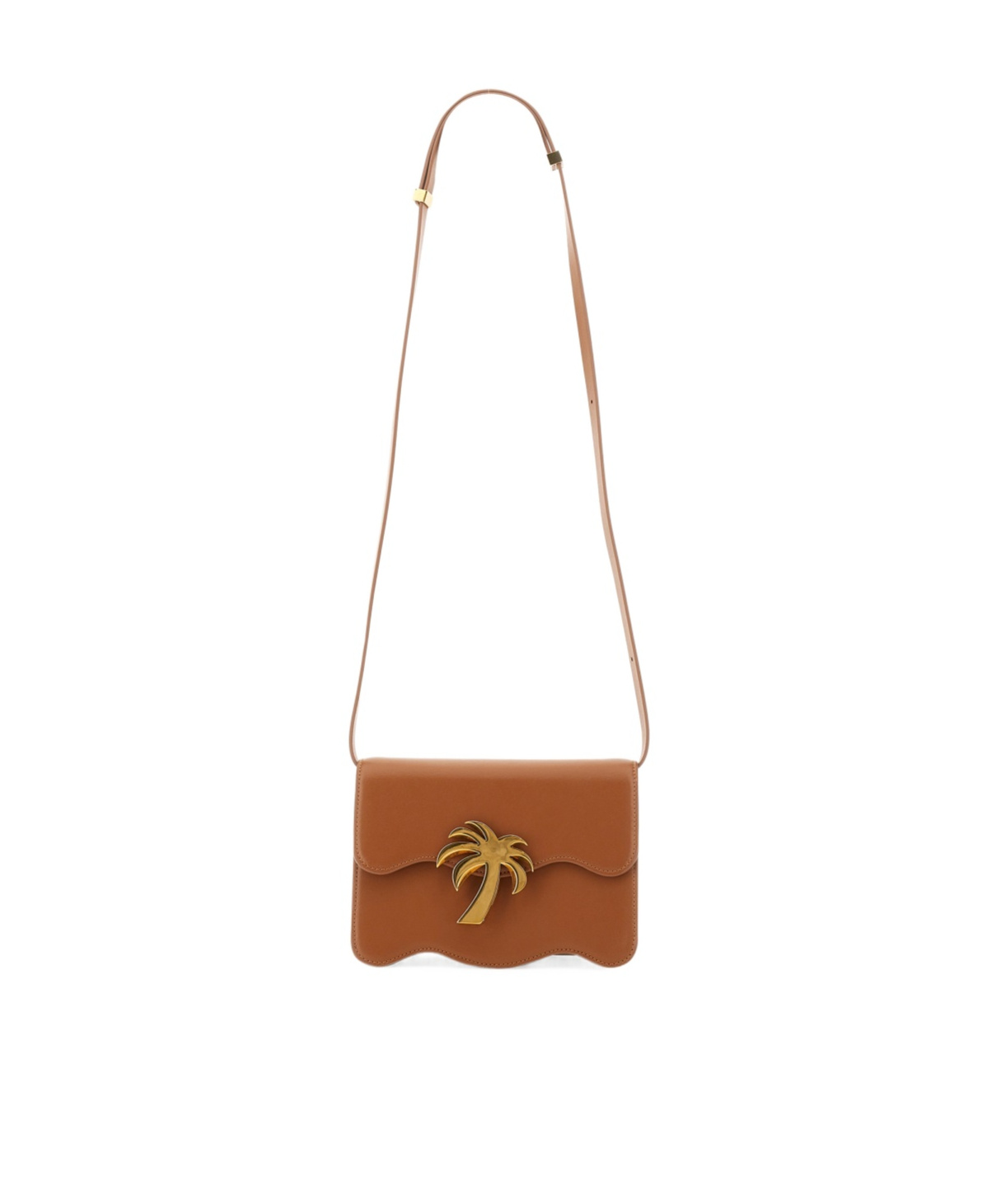 Palm Angels Beach Bag With Scalloped Edge And Palm Tree Motif In Brown