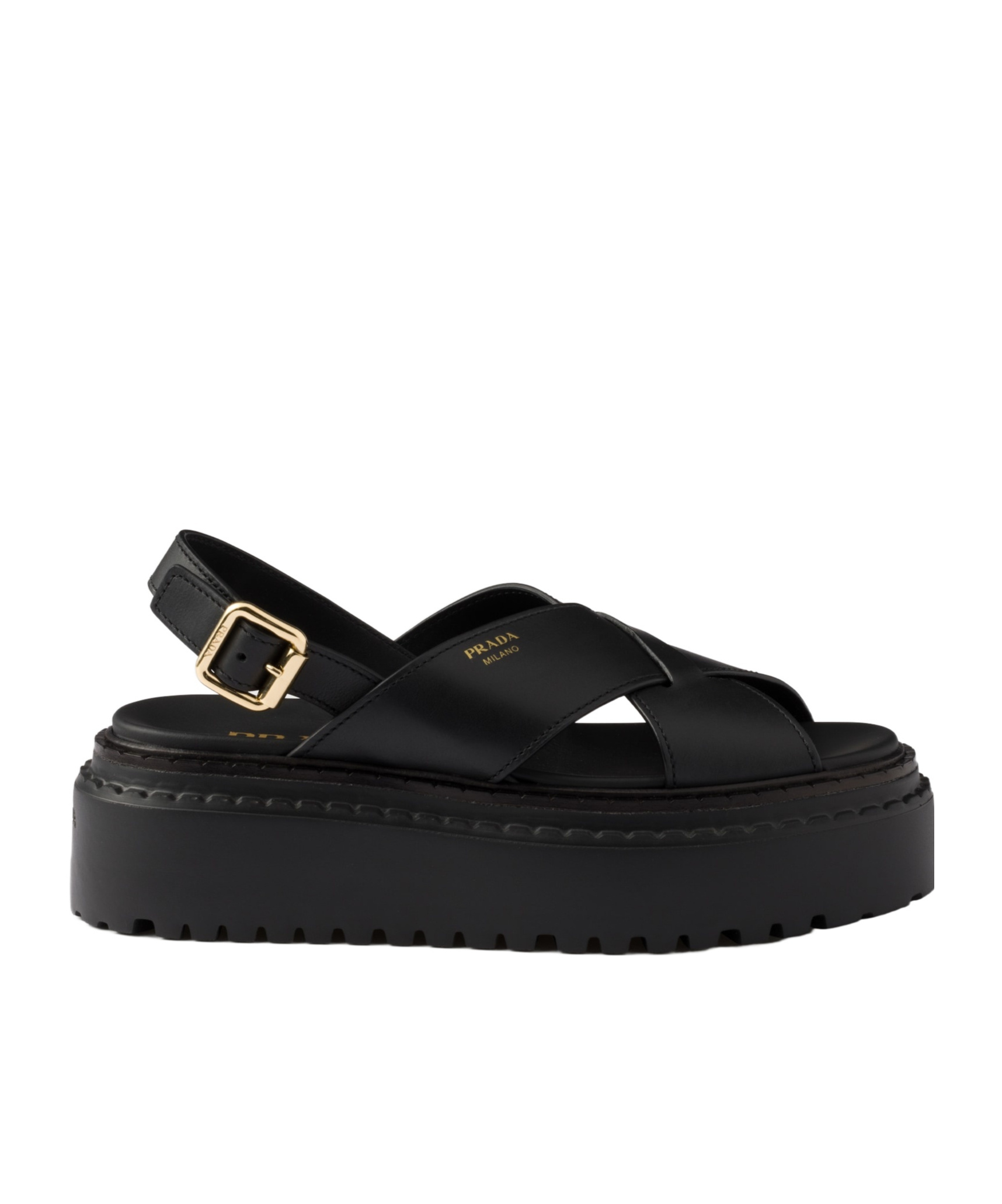 Shop Prada Leather Crisscross Sandals In Black