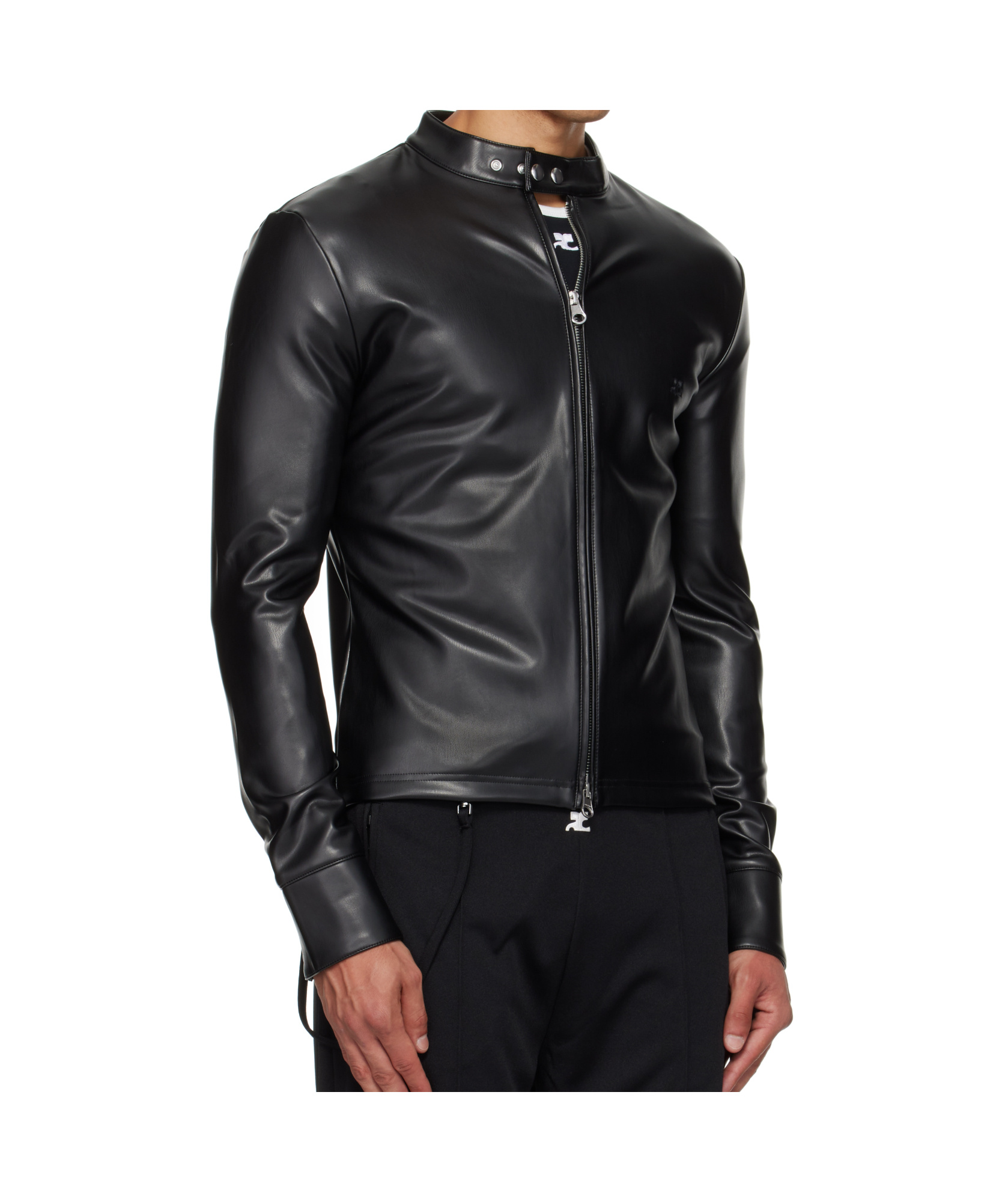 Courrèges Black Zipped Biker Faux-leather Jacket In Black
