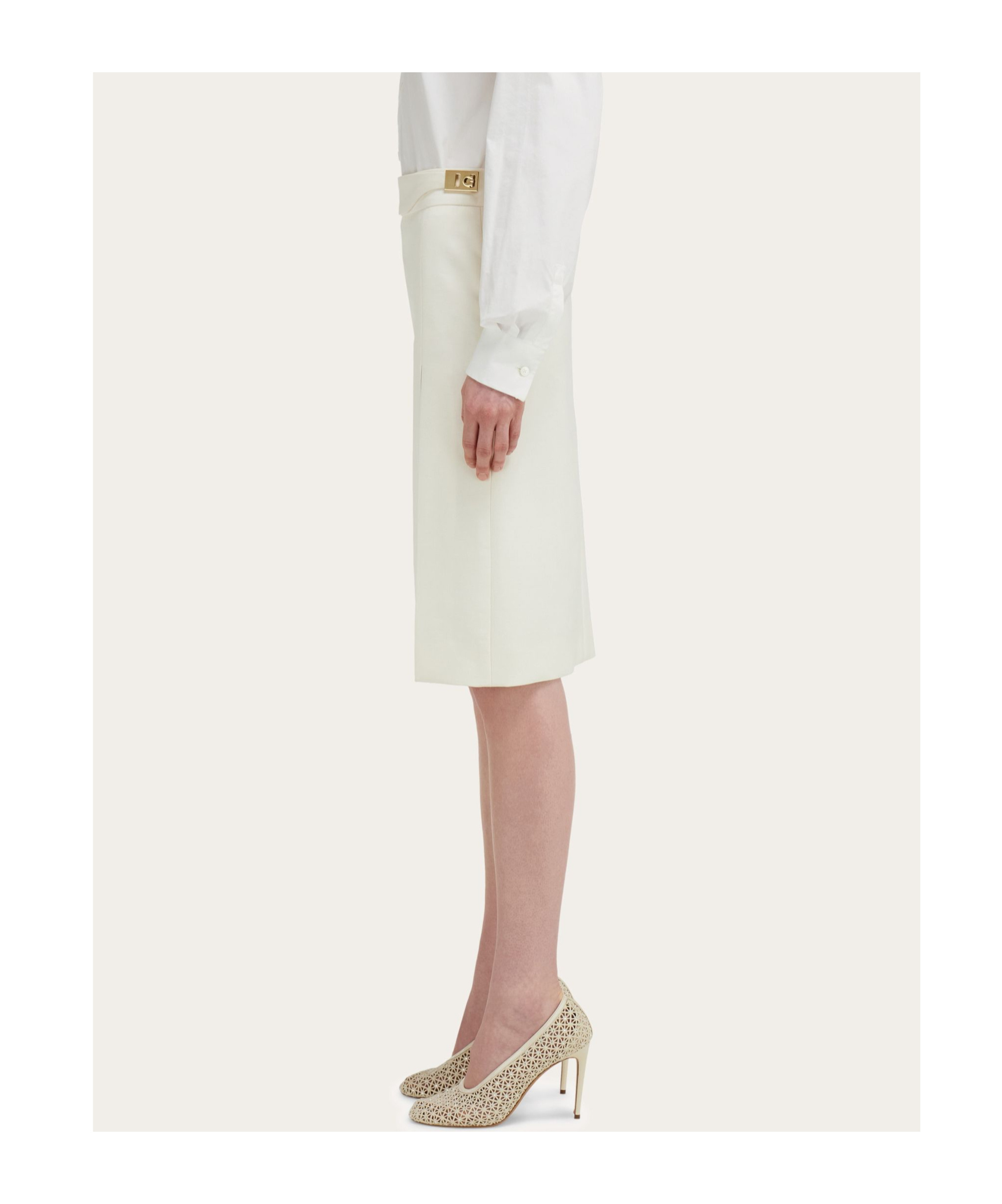 Ferragamo High Slit Pencil Skirt In Neutral
