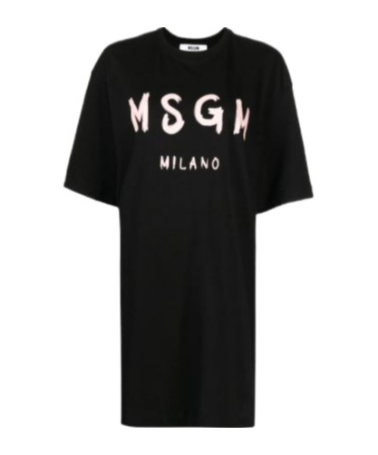 Msgm Logo-print Glitter T-shirt Dress In Black