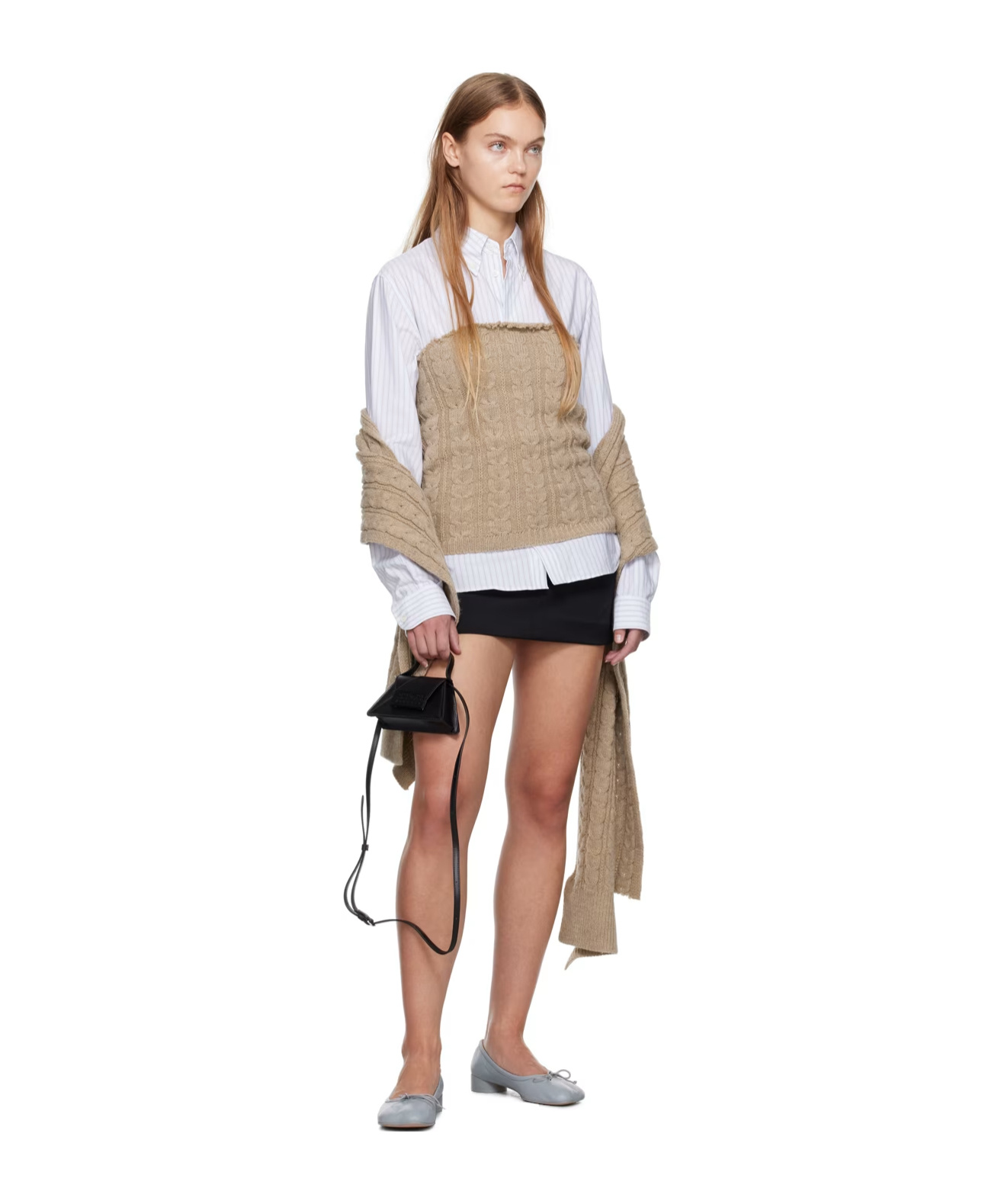 Mm6 Maison Margiela Black Mini Skirt With Contrast Stitching In Multicolor