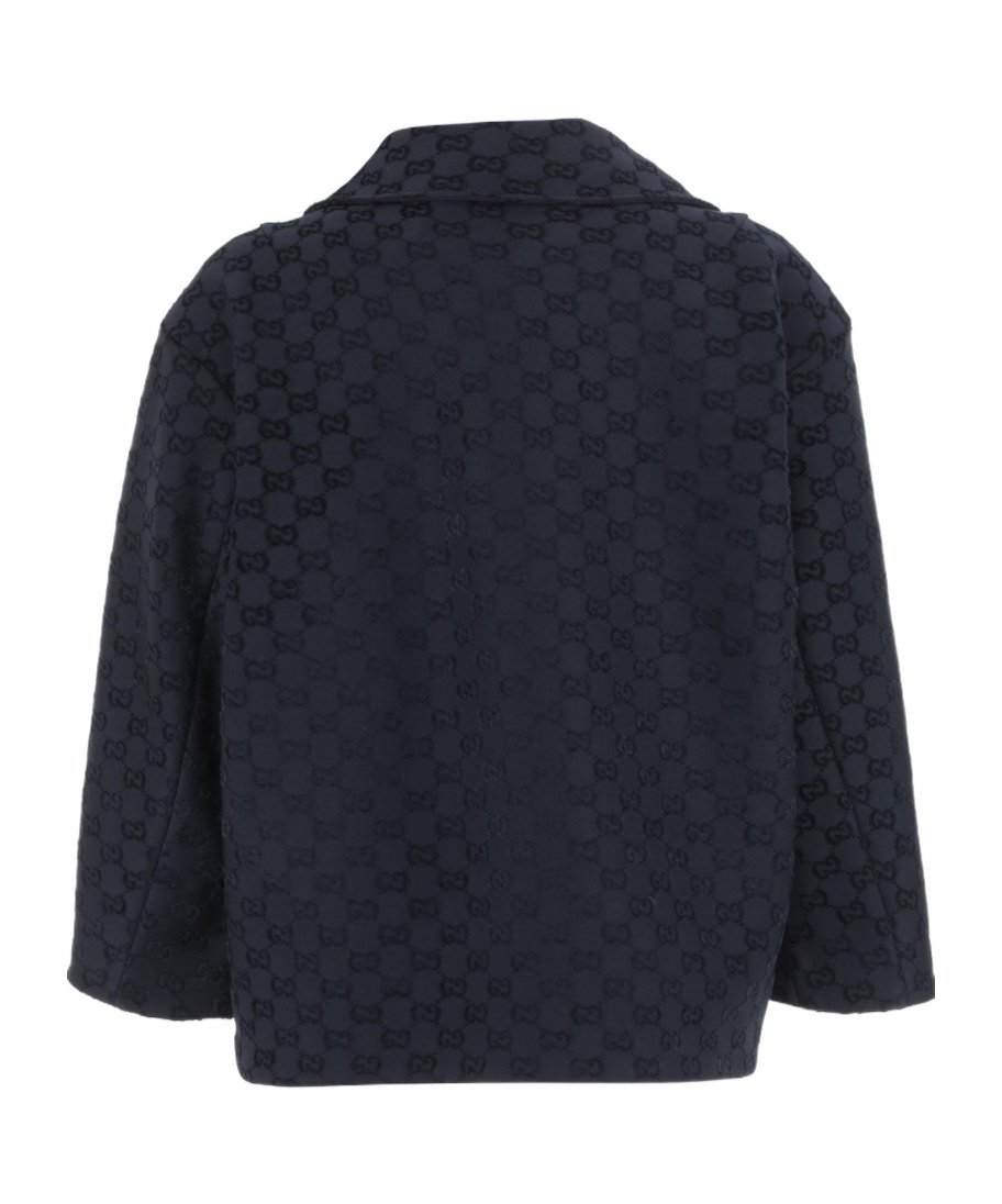 Gucci Gg-pattern Peter Pan-collar Jacket In Blue
