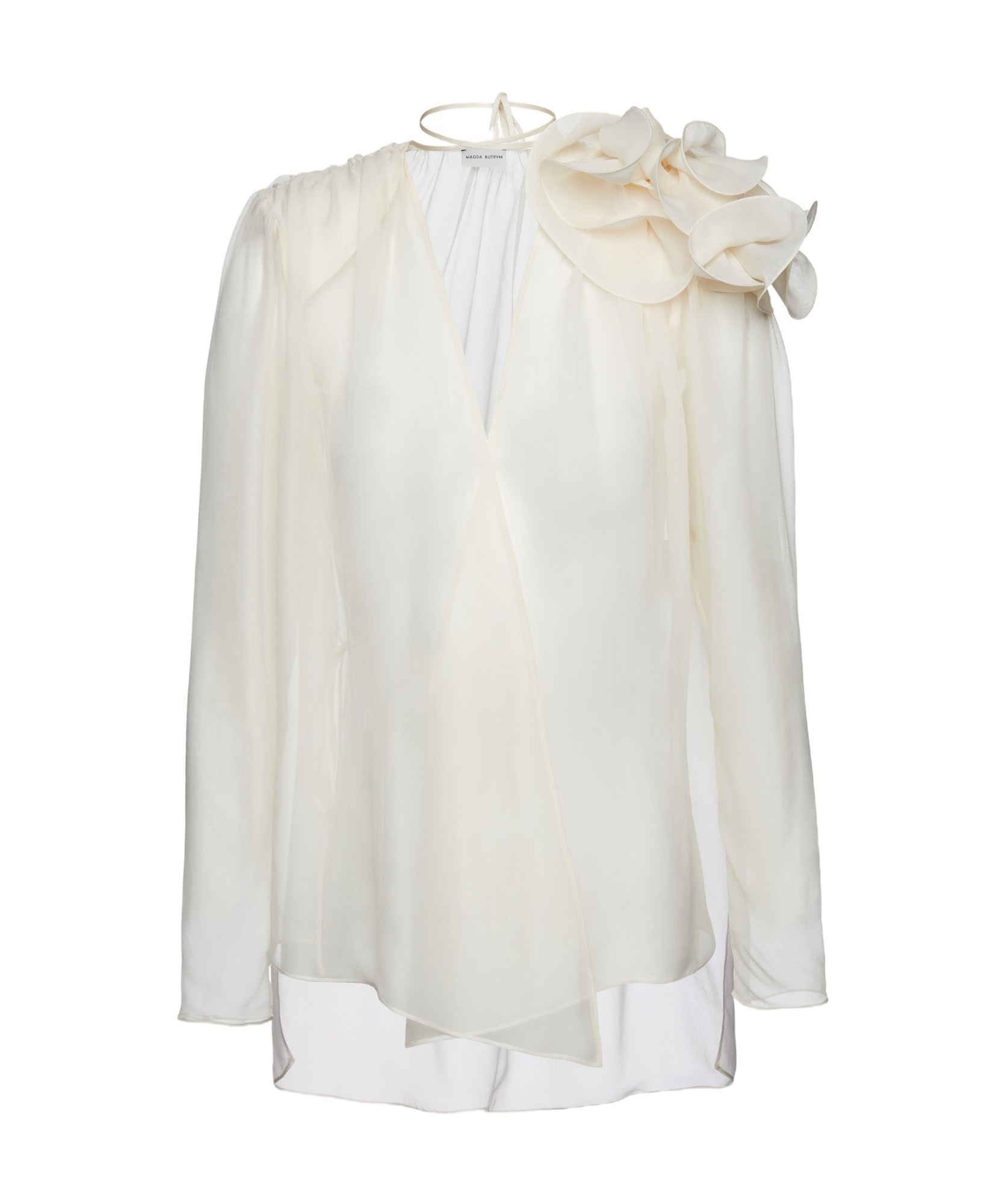 Magda Butrym Satin Blouse With Padded Shoulders And Draped Detail In White