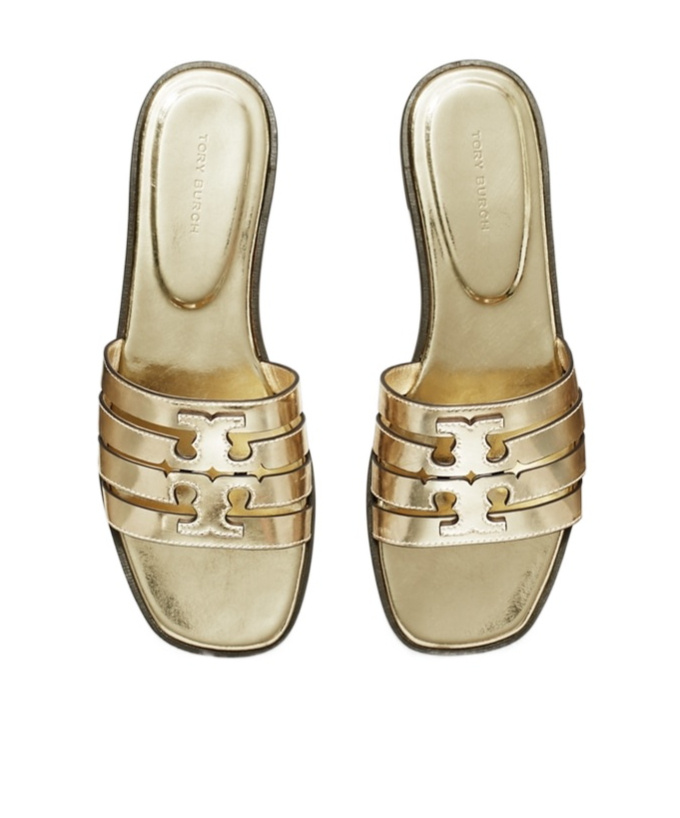 Tory Burch Ines Metallic Flat Slides In Gold