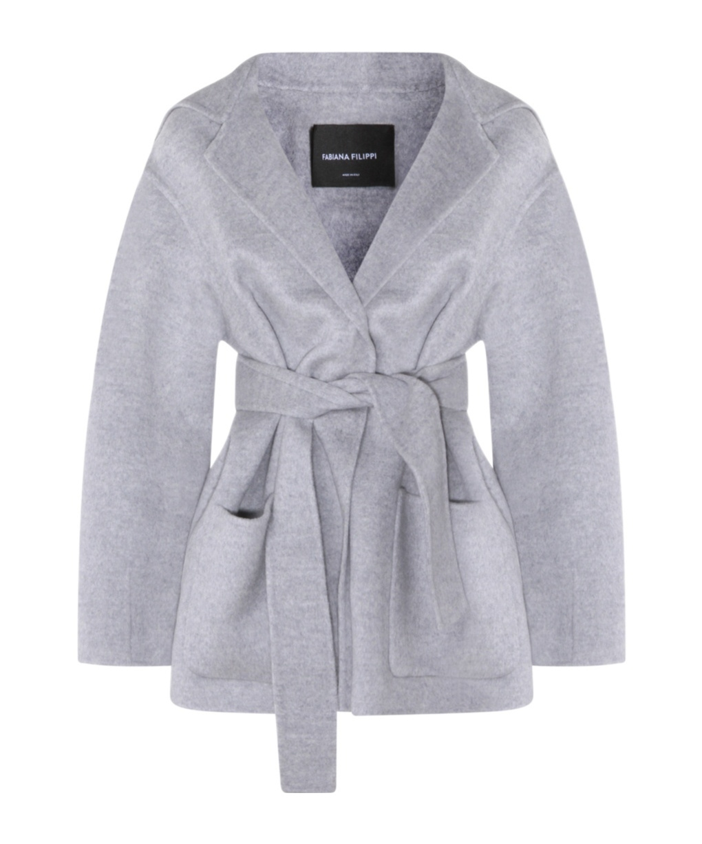 Fabiana Filippi Stylish Coat With Belted Waist And Hood In Blue
