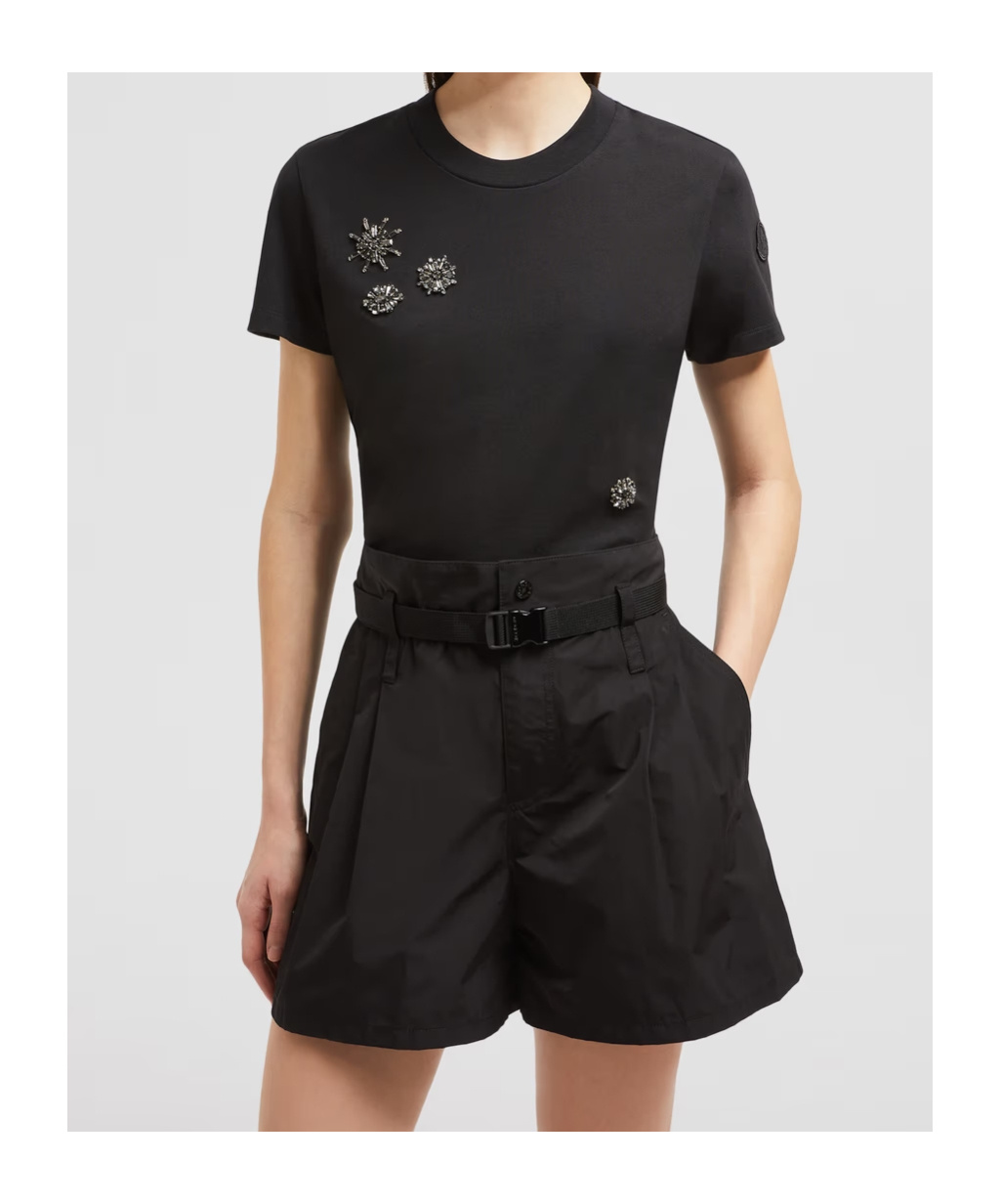 Moncler T-shirt En Coton À Fleurs En Cristaux In Black