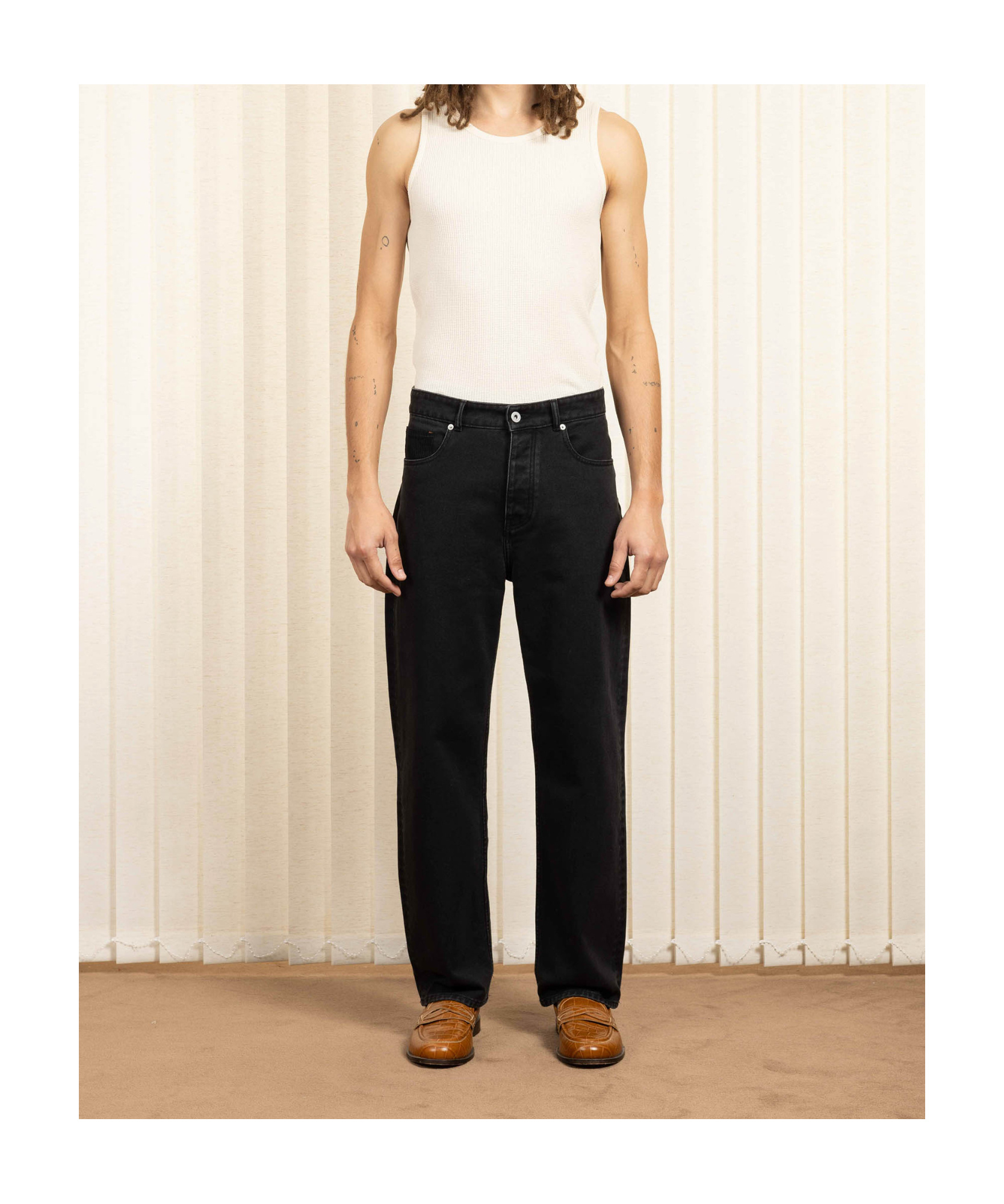 Drôle De Monsieur Straight-leg Black Denim Jeans With Design In Black