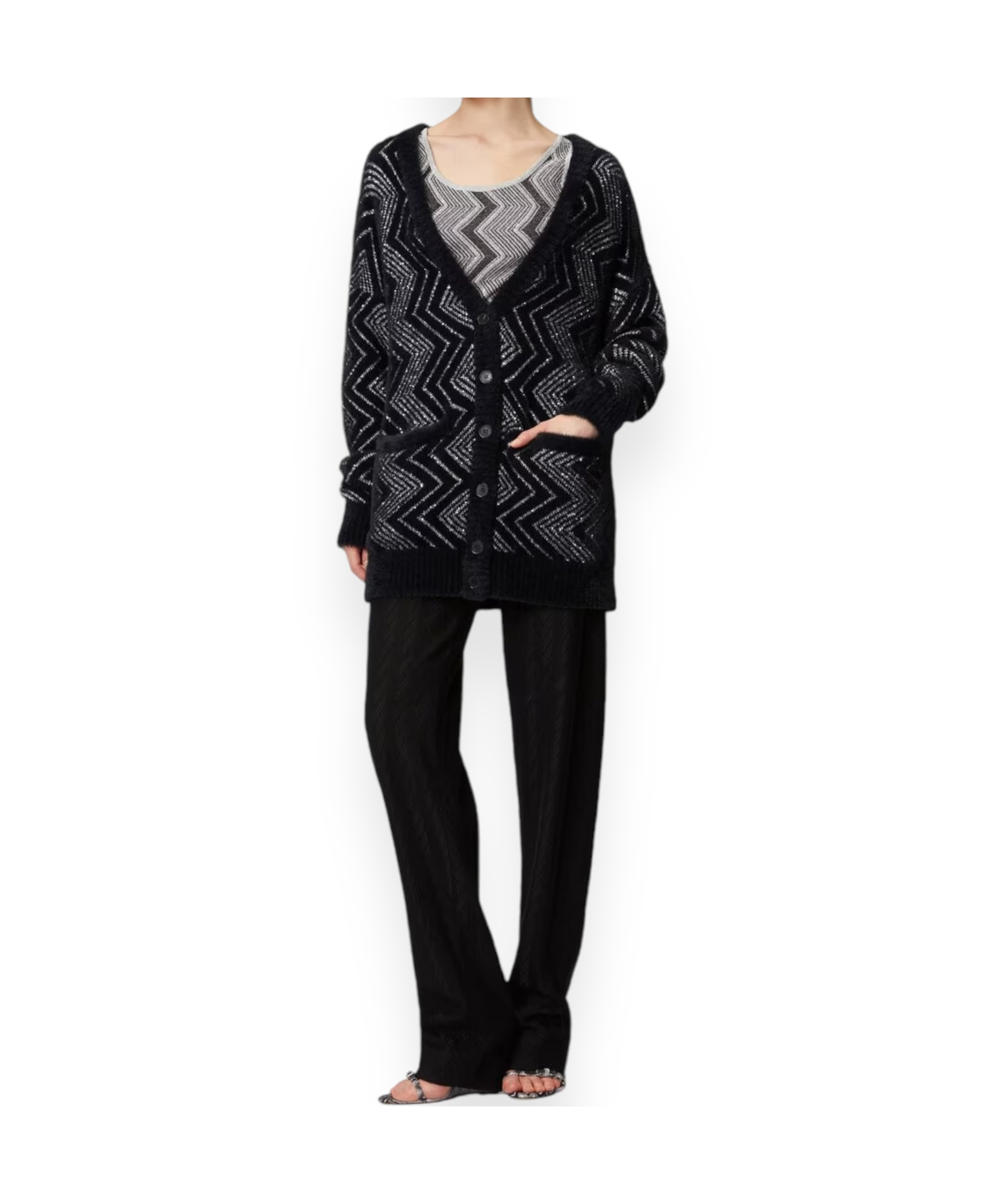 Missoni Maxi Cardigan Base Black/zigzag White In Black