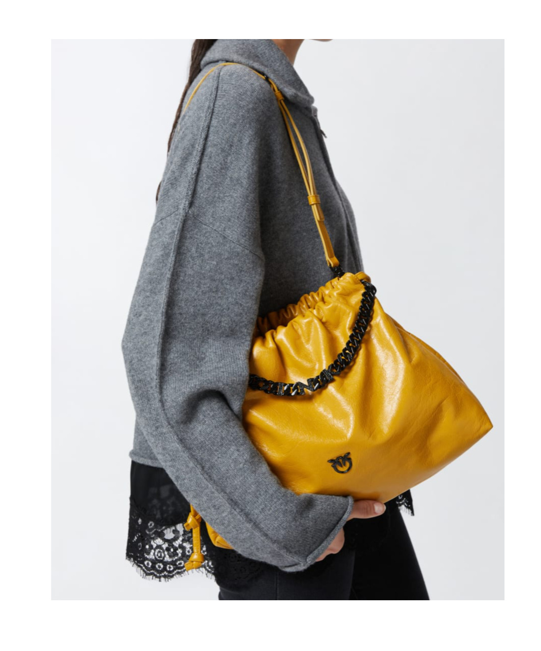 Pinko Sac Porté Épaule À Fine Bandoulière Chaîne En Cuir Naplak In Orange