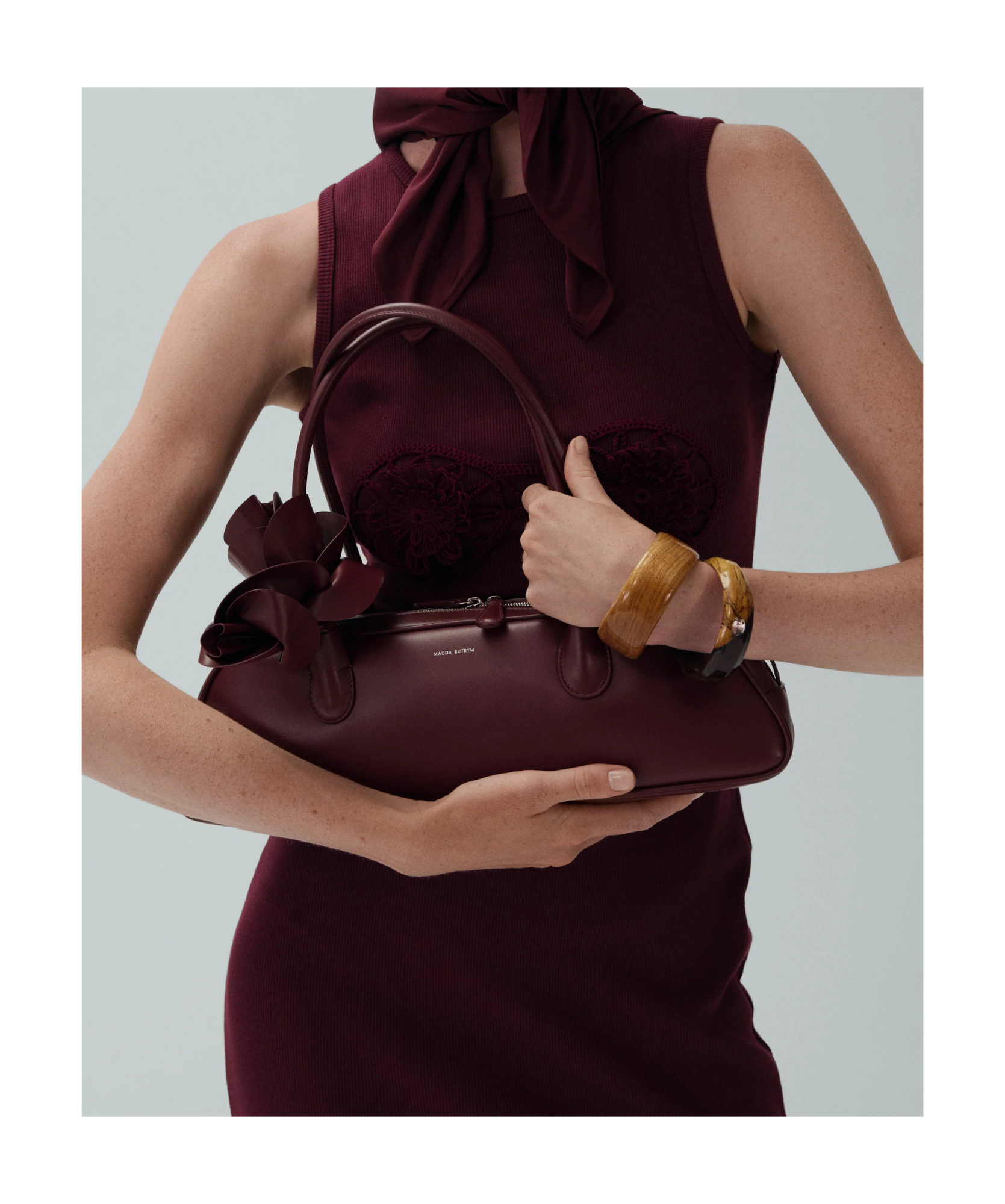 Magda Butrym Crochet Bra Cotton Tank Dress In Bordeaux In Bordeaux
