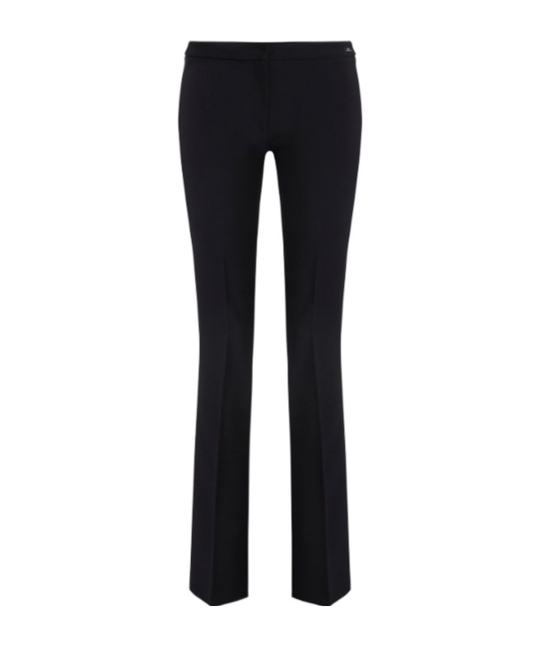 Elisabetta Franchi Flared Trousers With Button Detail And Ribbed Texture In Black
