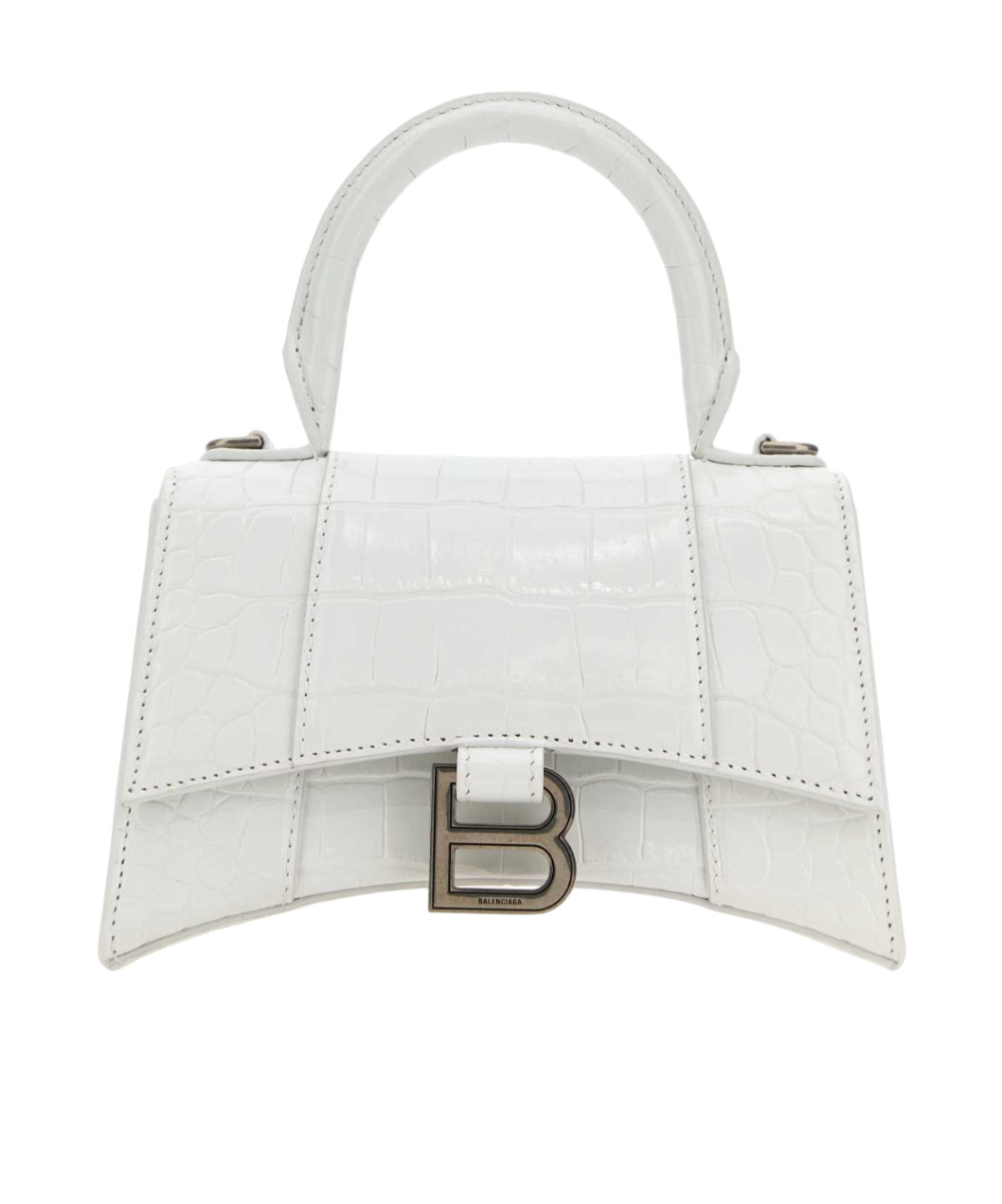 Balenciaga Extra Small Hourglass Croc-embossed Tote Bag In White