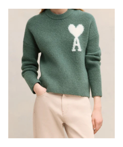 Shop Ami Alexandre Mattiussi Logo Knitted Sweater In Green