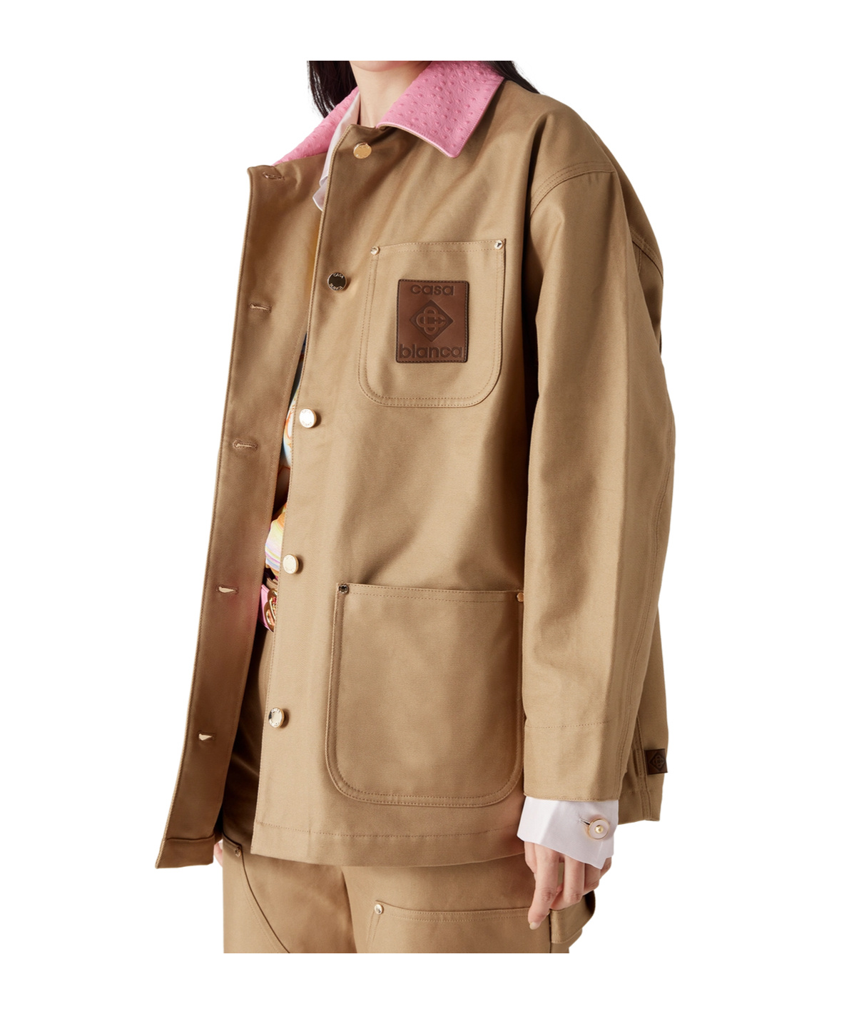 Casablanca Beige Cotton Jacket With Pink Collar In True Color