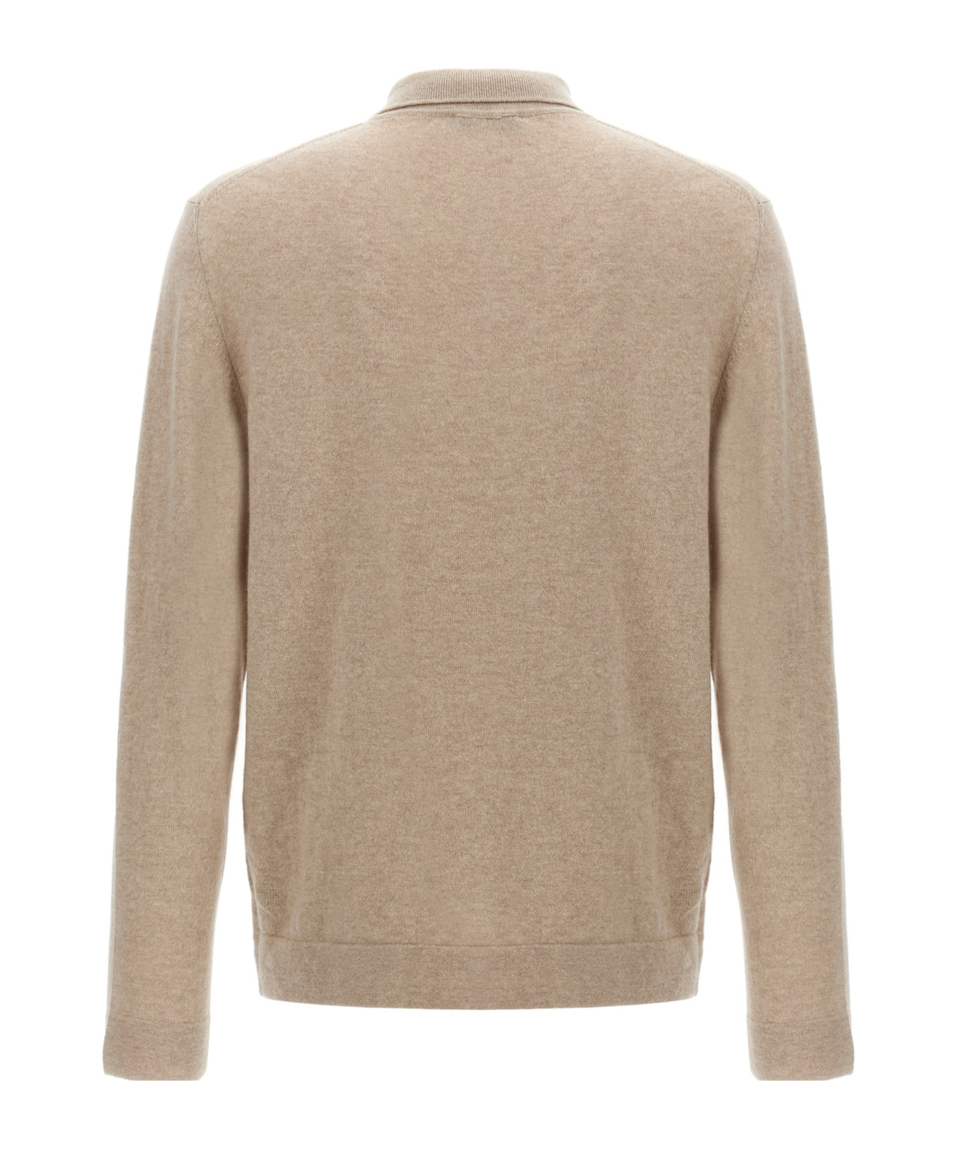 Zanone Cashmere Blend Long Sleeve Polo Shirt With Classic Collar In Nude