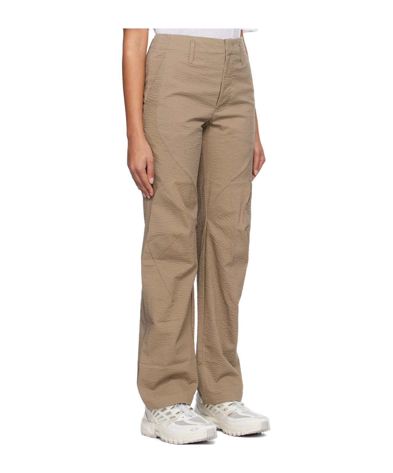 Post Archive Faction (paf) Textured Straight-leg Trousers In Brown