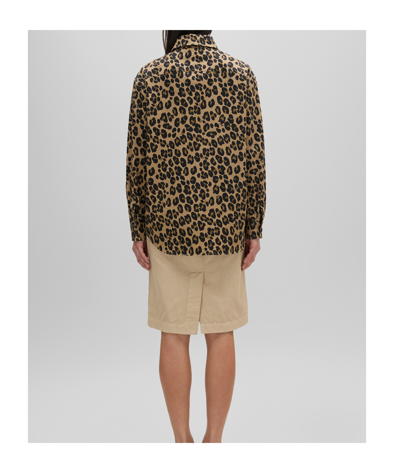Aspesi Leopard Print Stretch Cotton Shirt In Brown