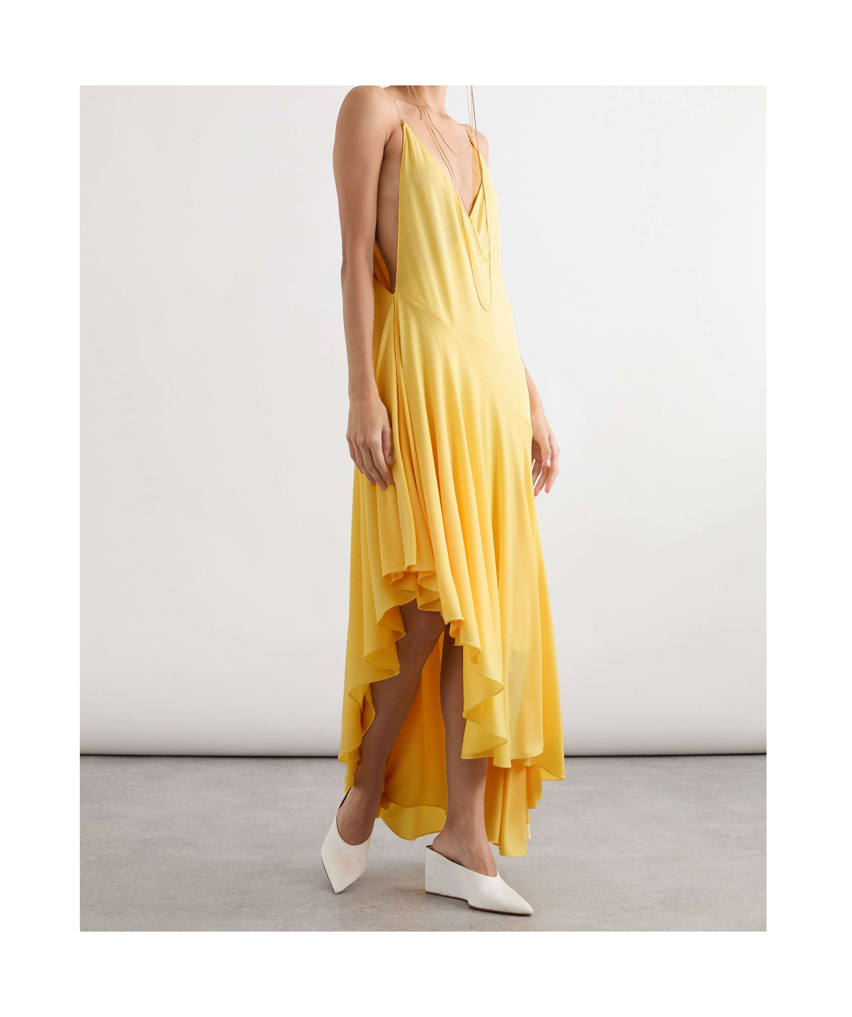 Shop Alaïa Asymmetric Jersey Midi Dress In Yellow