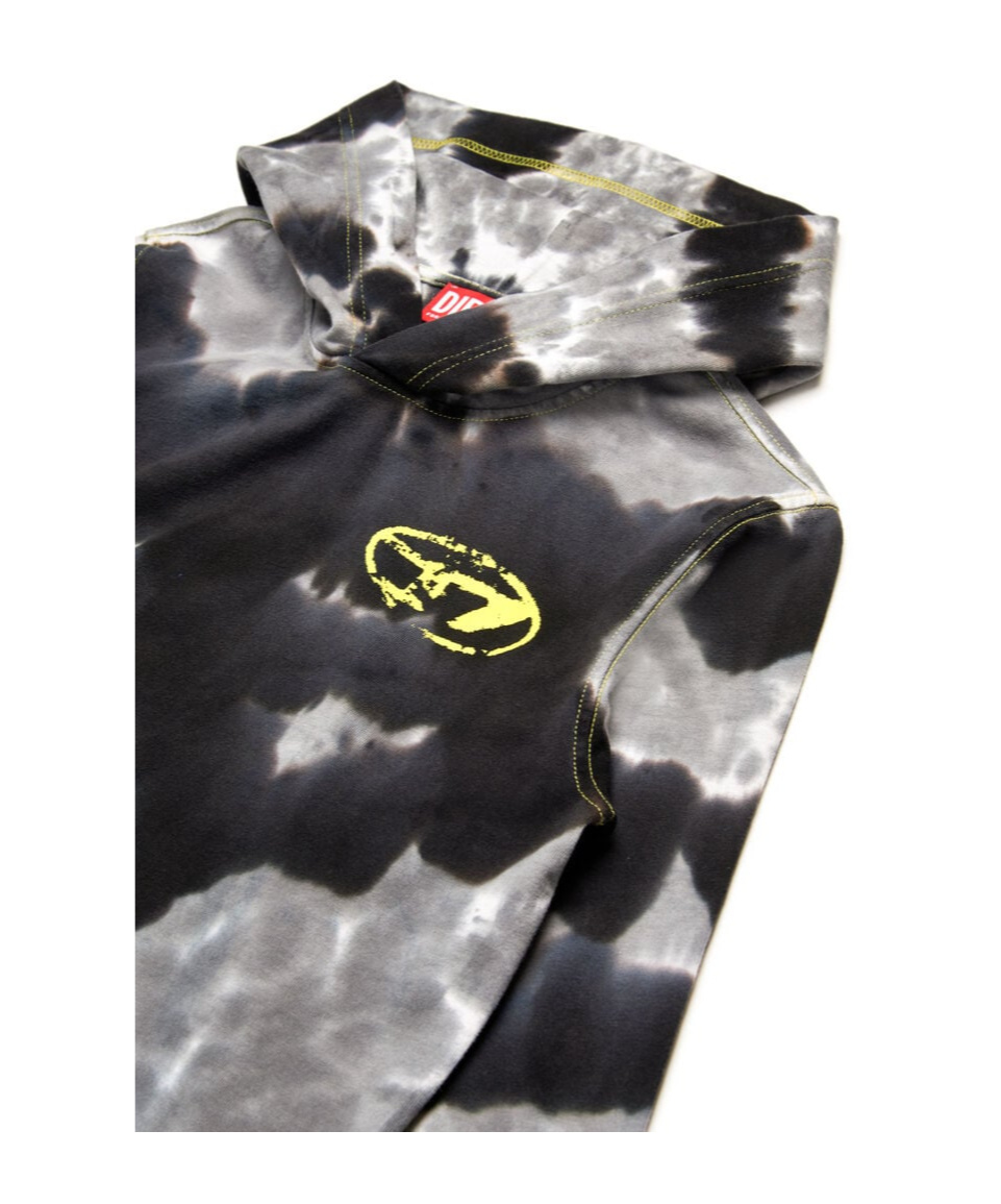 Diesel Hooded Long-sleeve T-shirt With Batik Print In Black
