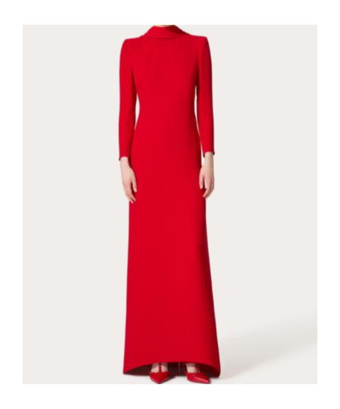 Valentino Robe Longue En Cady Couture Femme Rouge 42 In Red