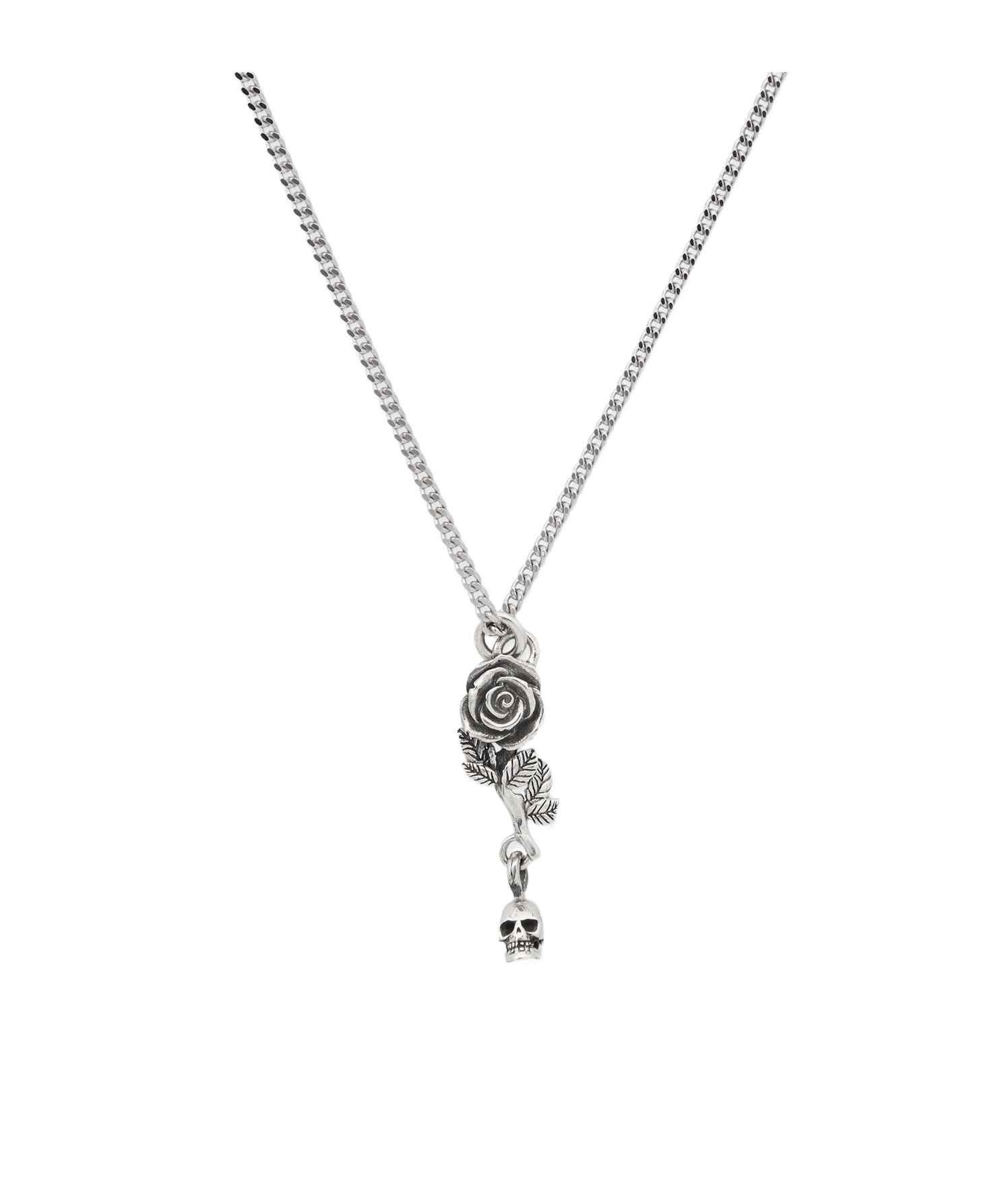 Emanuele Bicocchi Rose & Skull Pendant Necklace