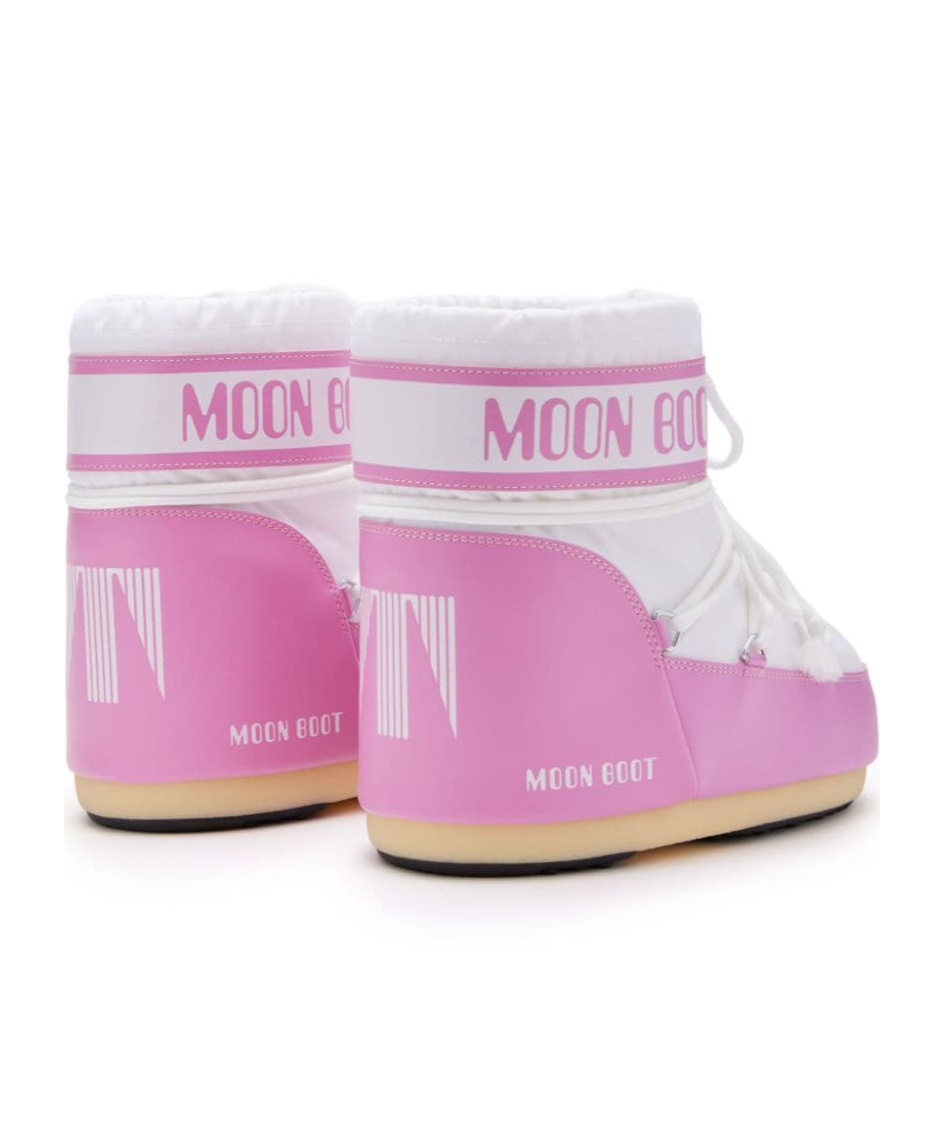 Moon Boot Pink & White Icon Low Boots In Pink