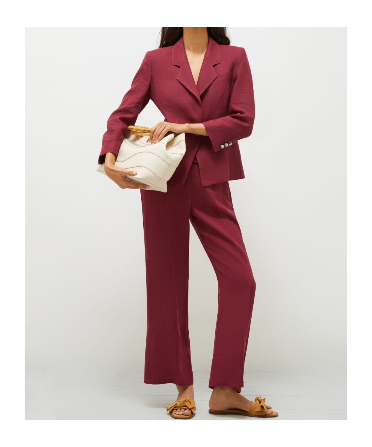 Marella Flared Linen Trousers In Bordeaux