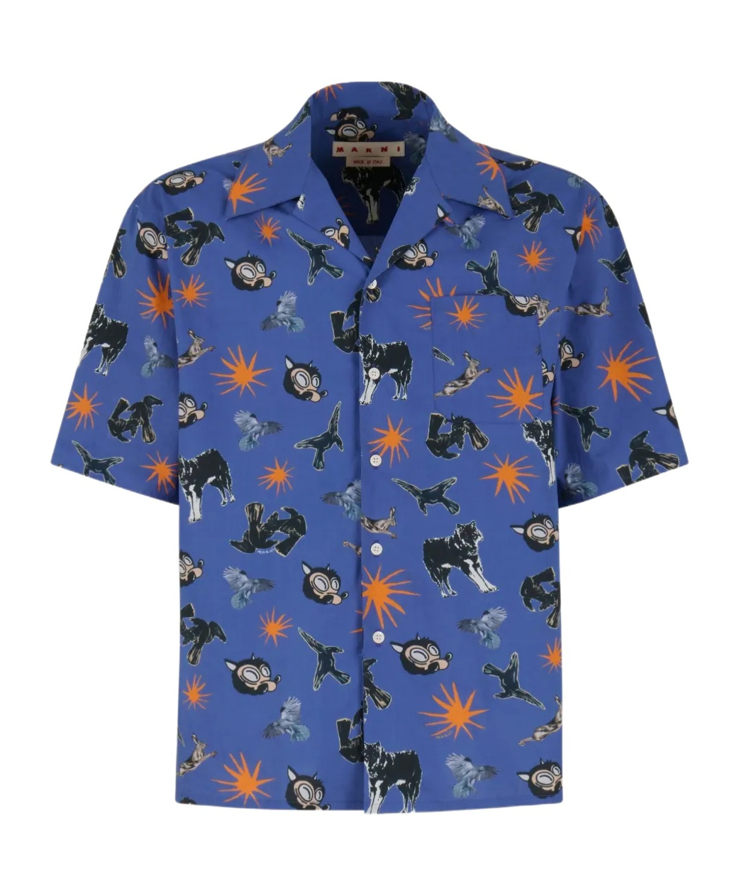 Marni Short Sleeve Shirt Graphic Print In Blue
