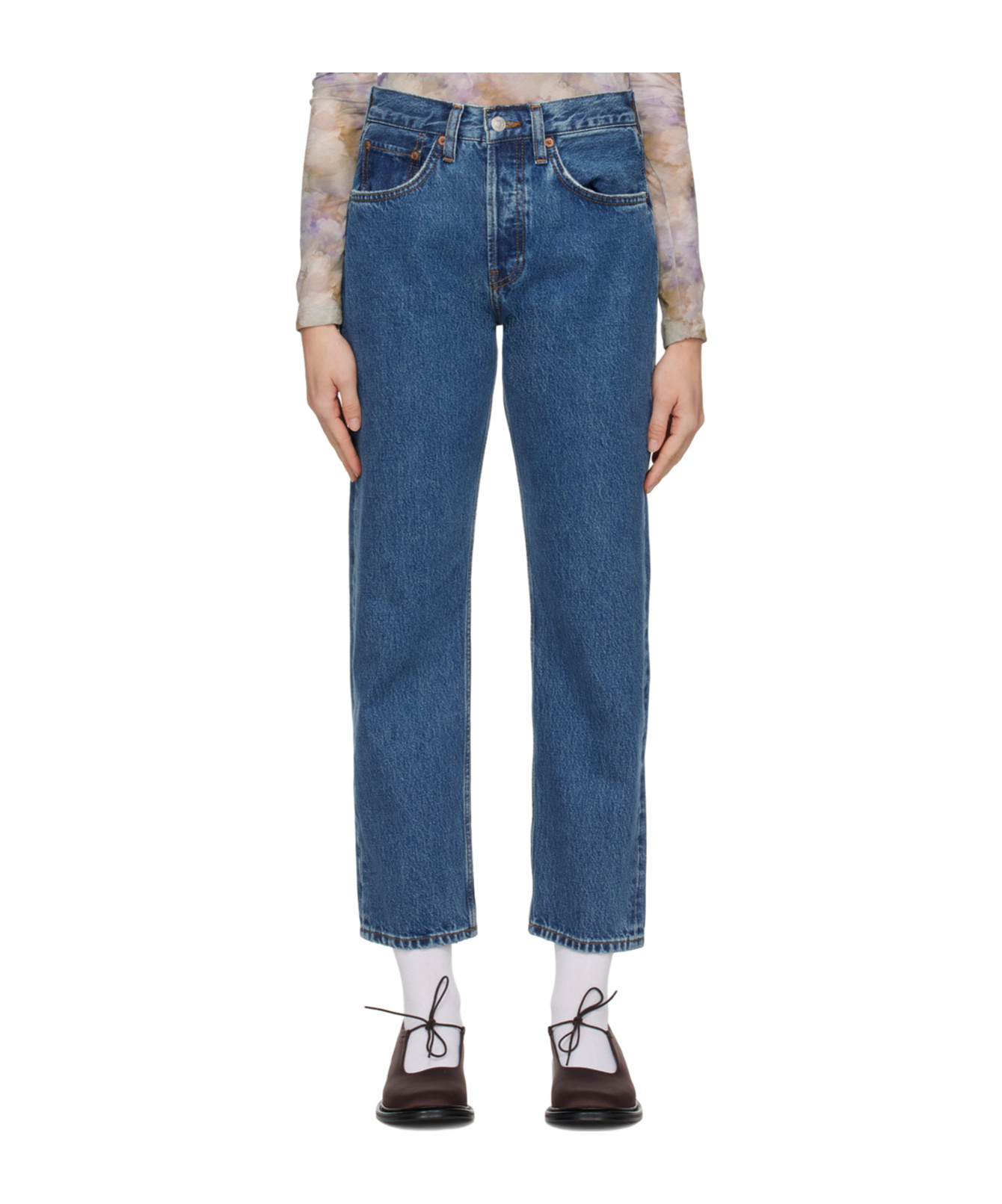 Re/done 70s High Rise Stove Pipe Straight-leg Jeans In Blue