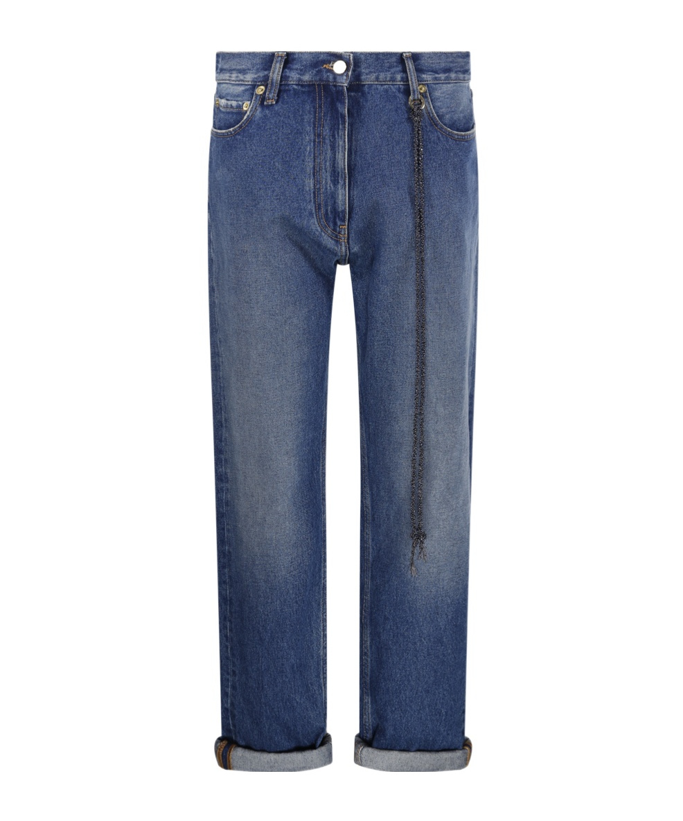 Darkpark Naomi Chain Adorned Boyfriend Straight Leg Denim In Blue