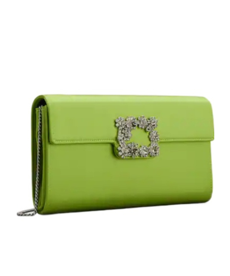 Roger Vivier Efflorescence Clutch In Satin In Green