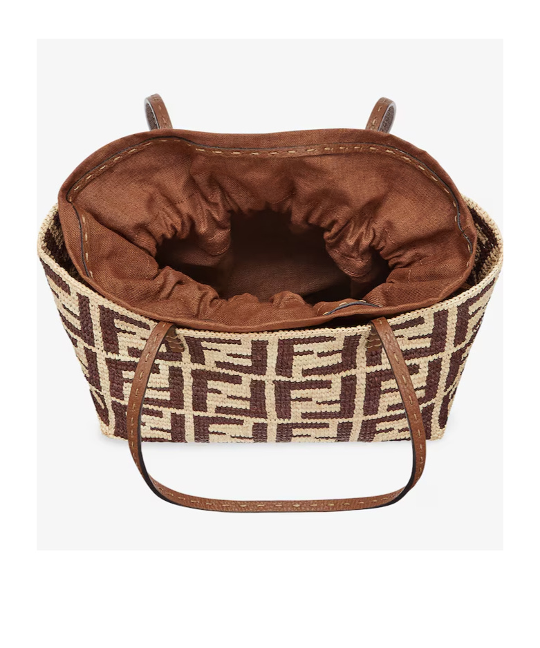 Fendi Brown Ff Raffia Crochet Shopper With Pouch In Brown