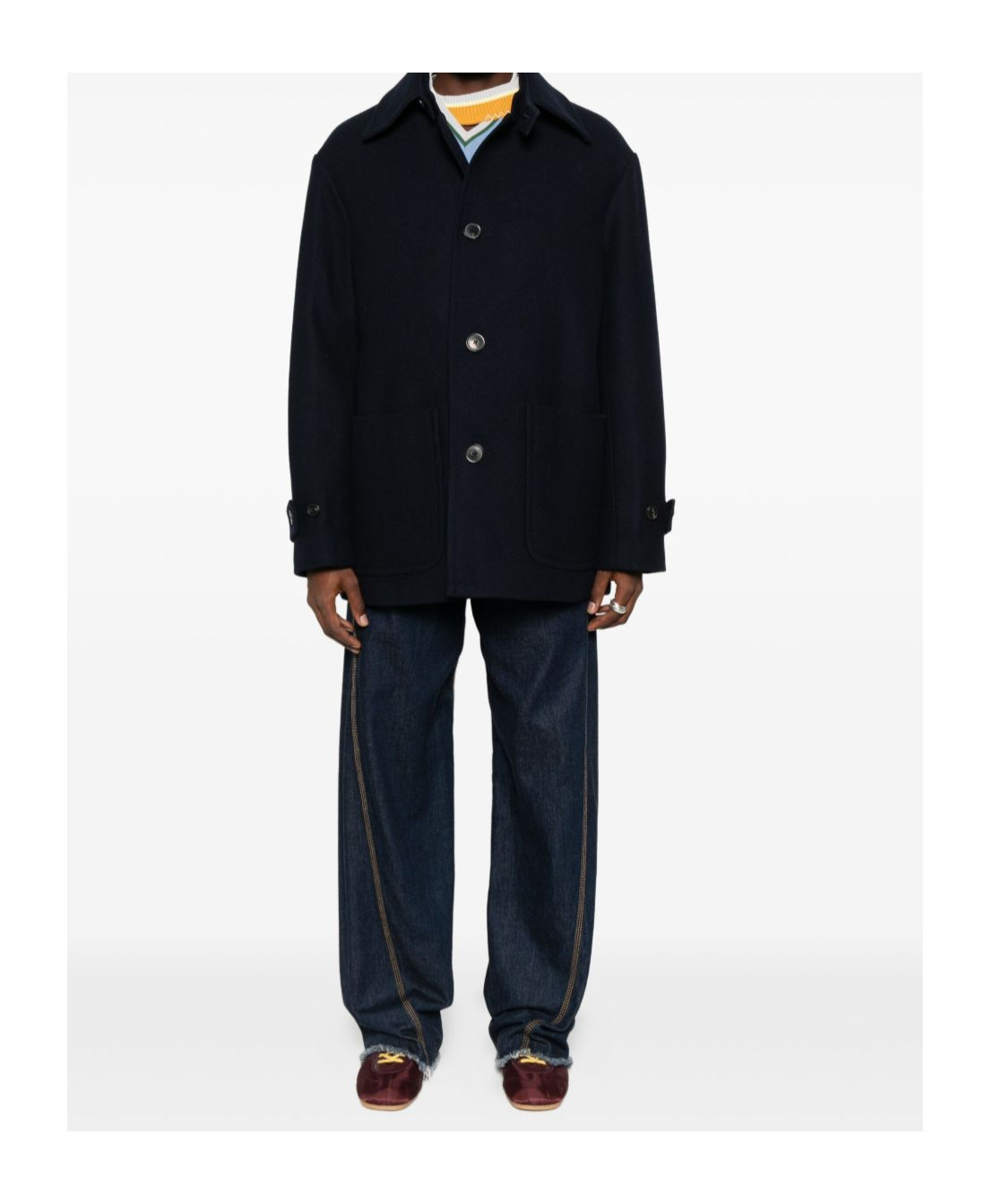 Dries Van Noten Long Sleeve Coat Featuring Front Pockets In Blue