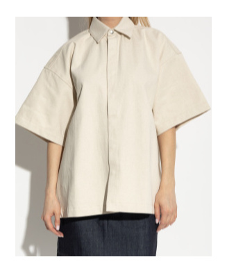 Jil Sander Relaxed Fit Beige Shirt With Logo Patch And Button Fastening In Cream