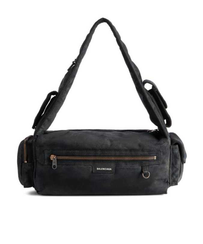 Balenciaga Demin Superbusy Sling Bag In Black