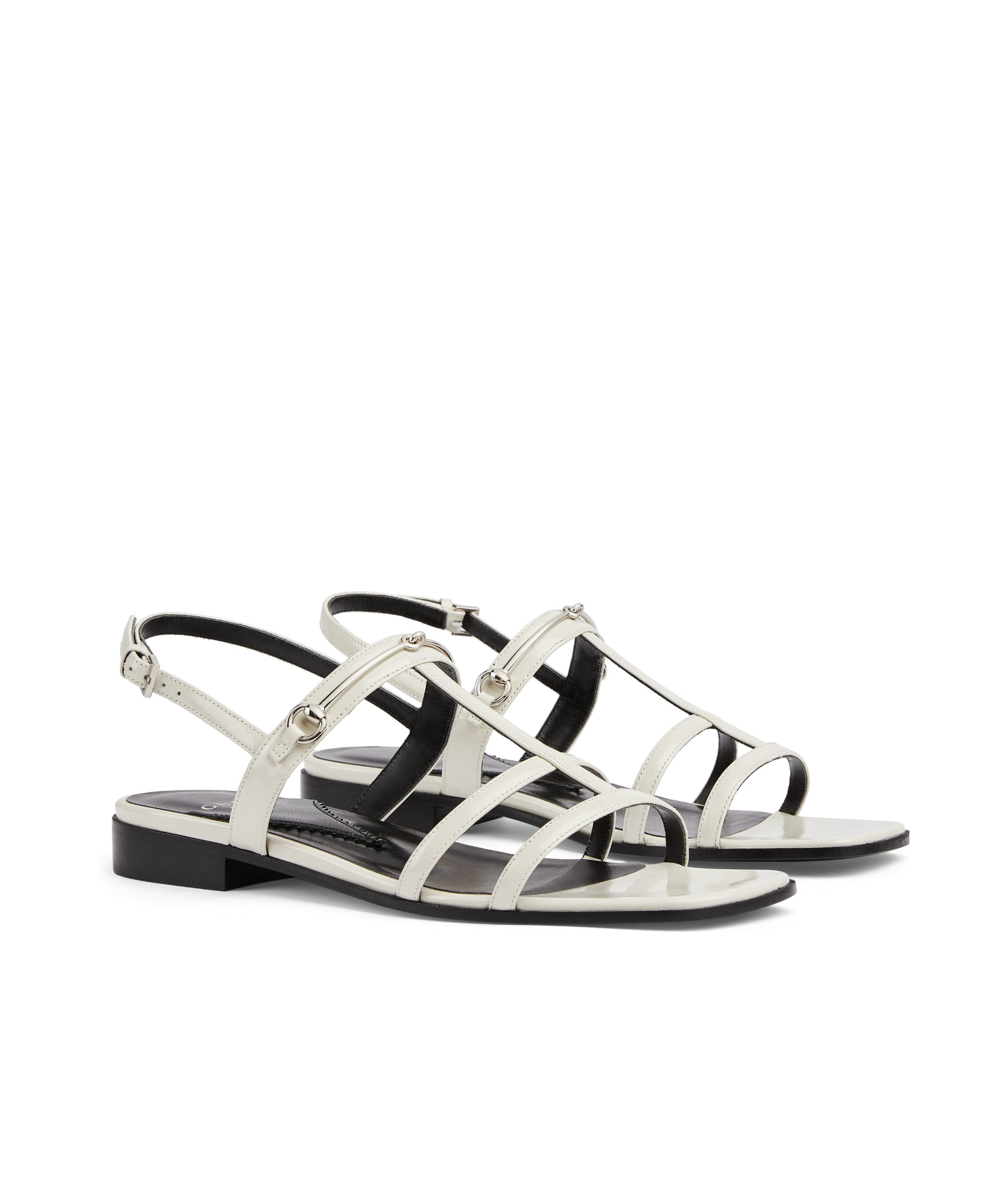 Gucci Horse Bit Buckle Flat Sandals In White