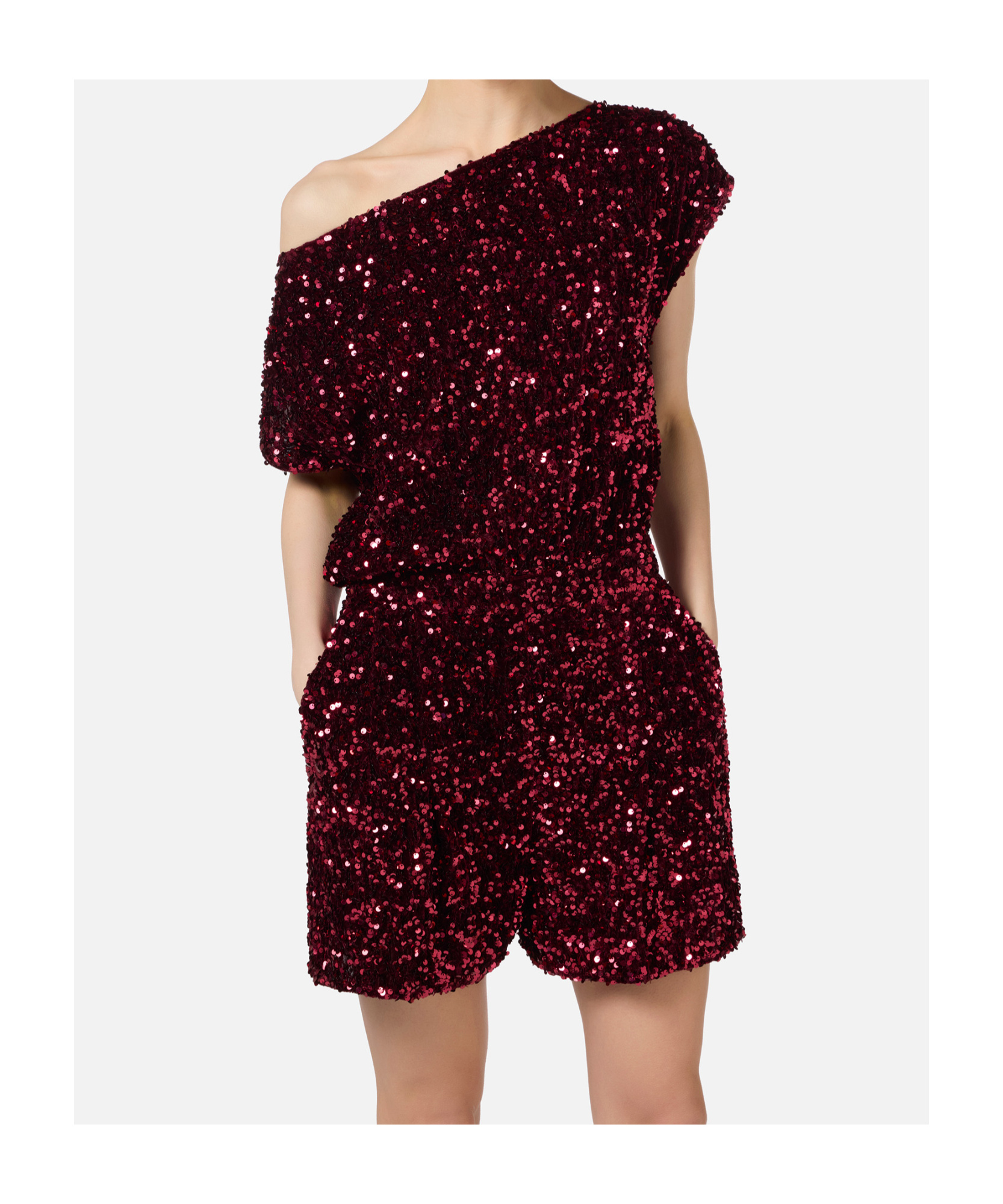 Elisabetta Franchi Sequin-embellished Chenille Playsuit In Brown