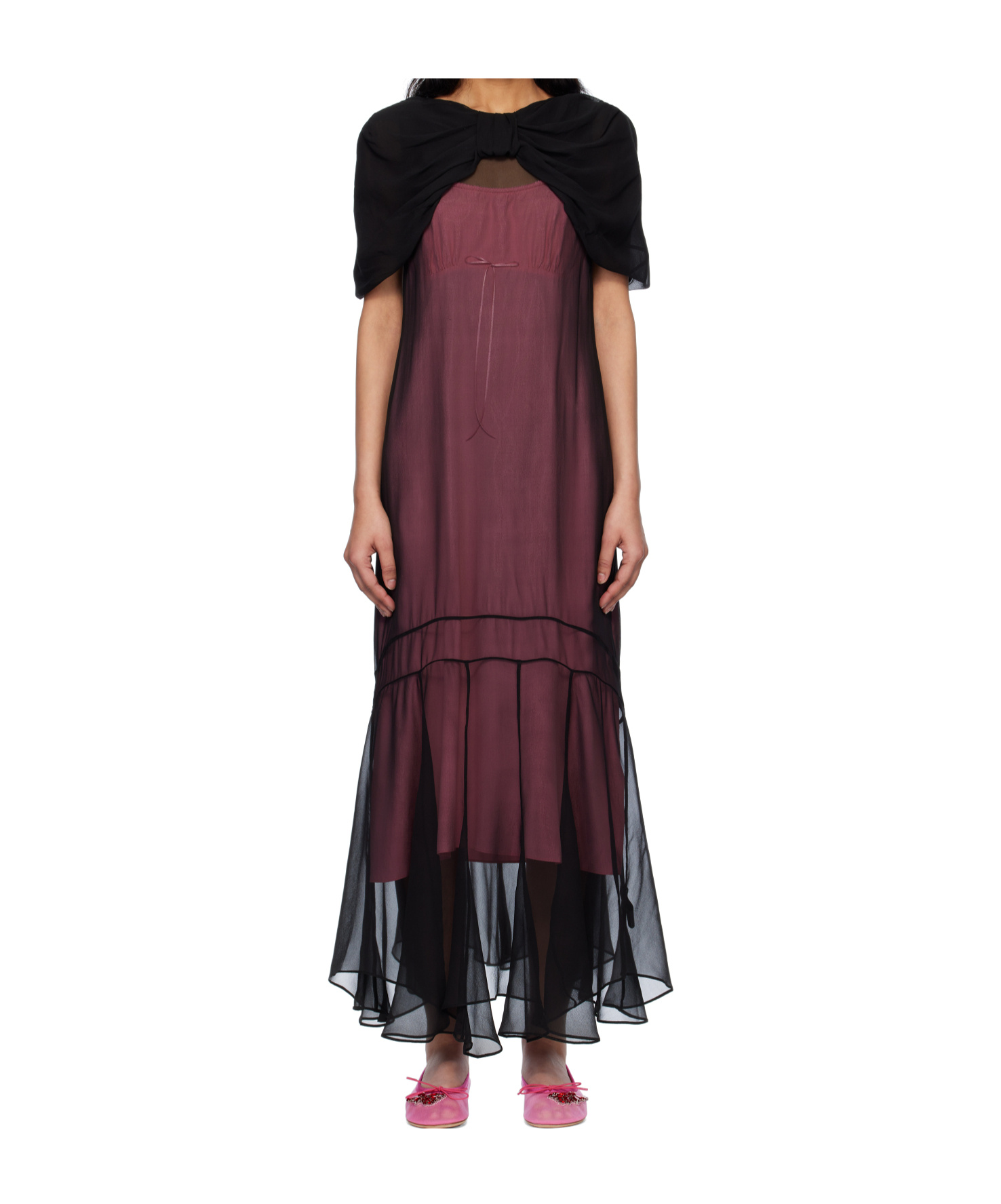 Simone Rocha Black Extended Bow Multi-seam Maxi Dress In Burgundy