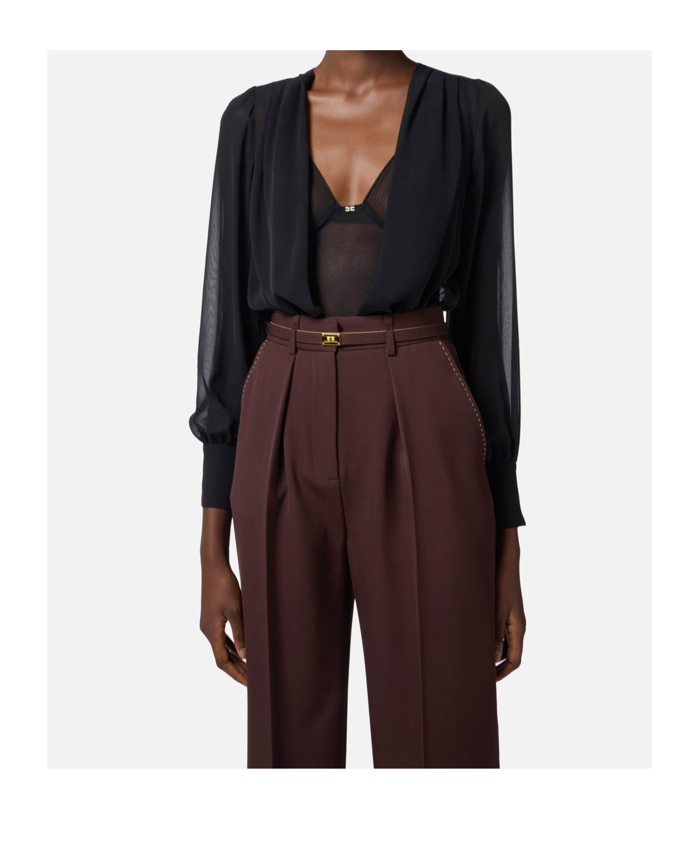 Elisabetta Franchi Long-sleeved Jumpsuit In Black