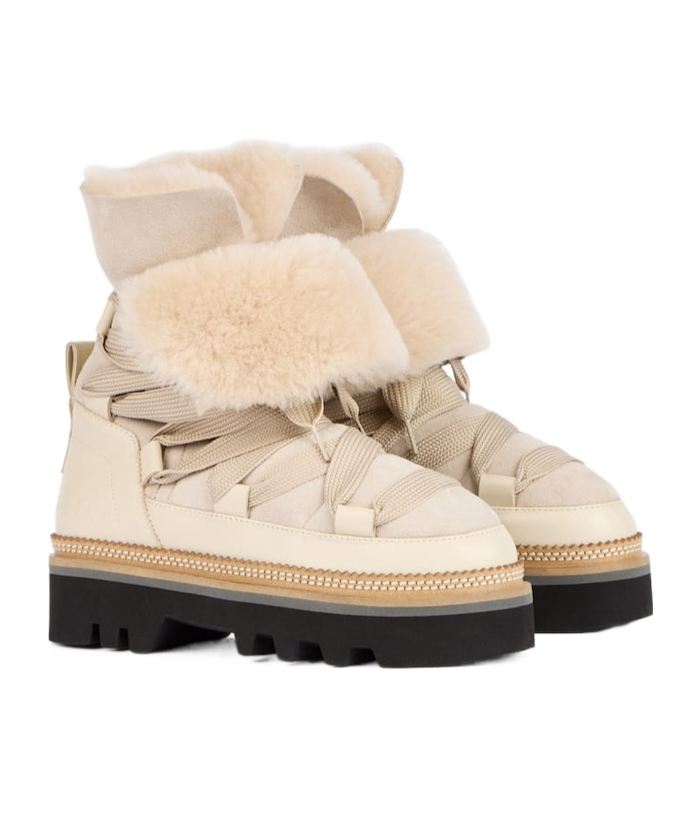Hogan Beige Sheepskin Ankle Boot In Nude