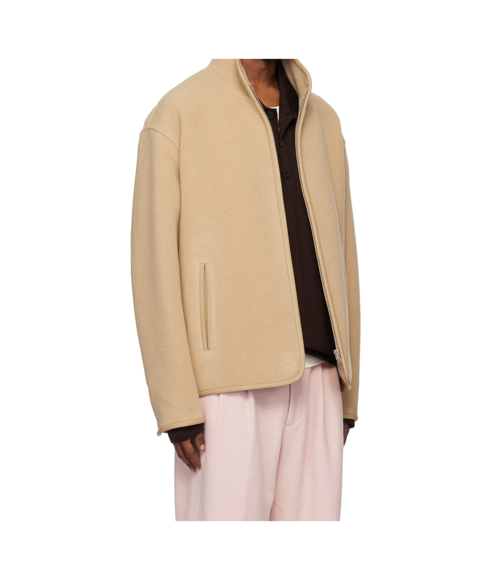Auralee Double Cloth Heavy Pile Zip Jacket In Nude