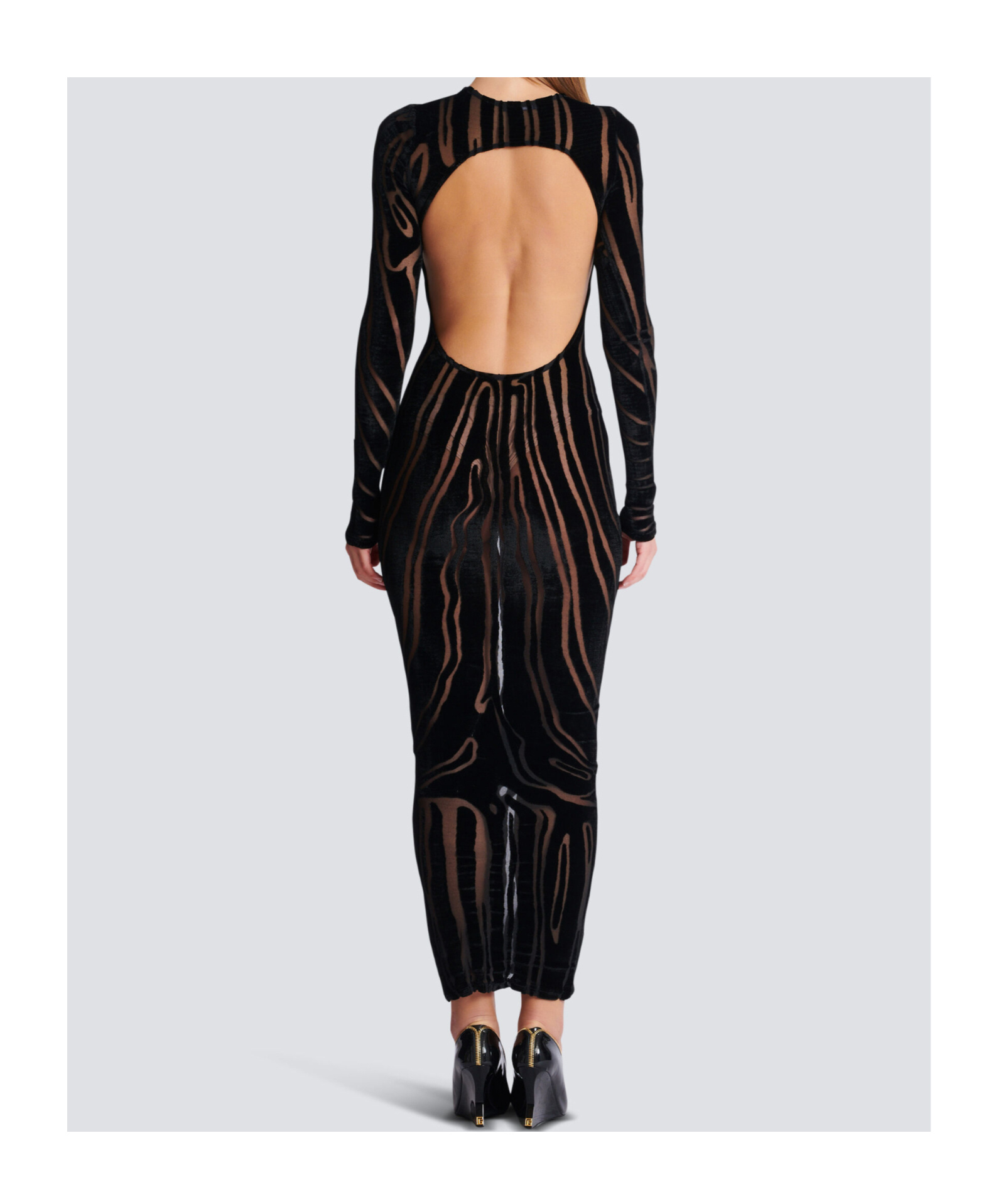 Balmain Long Sleeve Zebra Print Bodycon Dress In Black