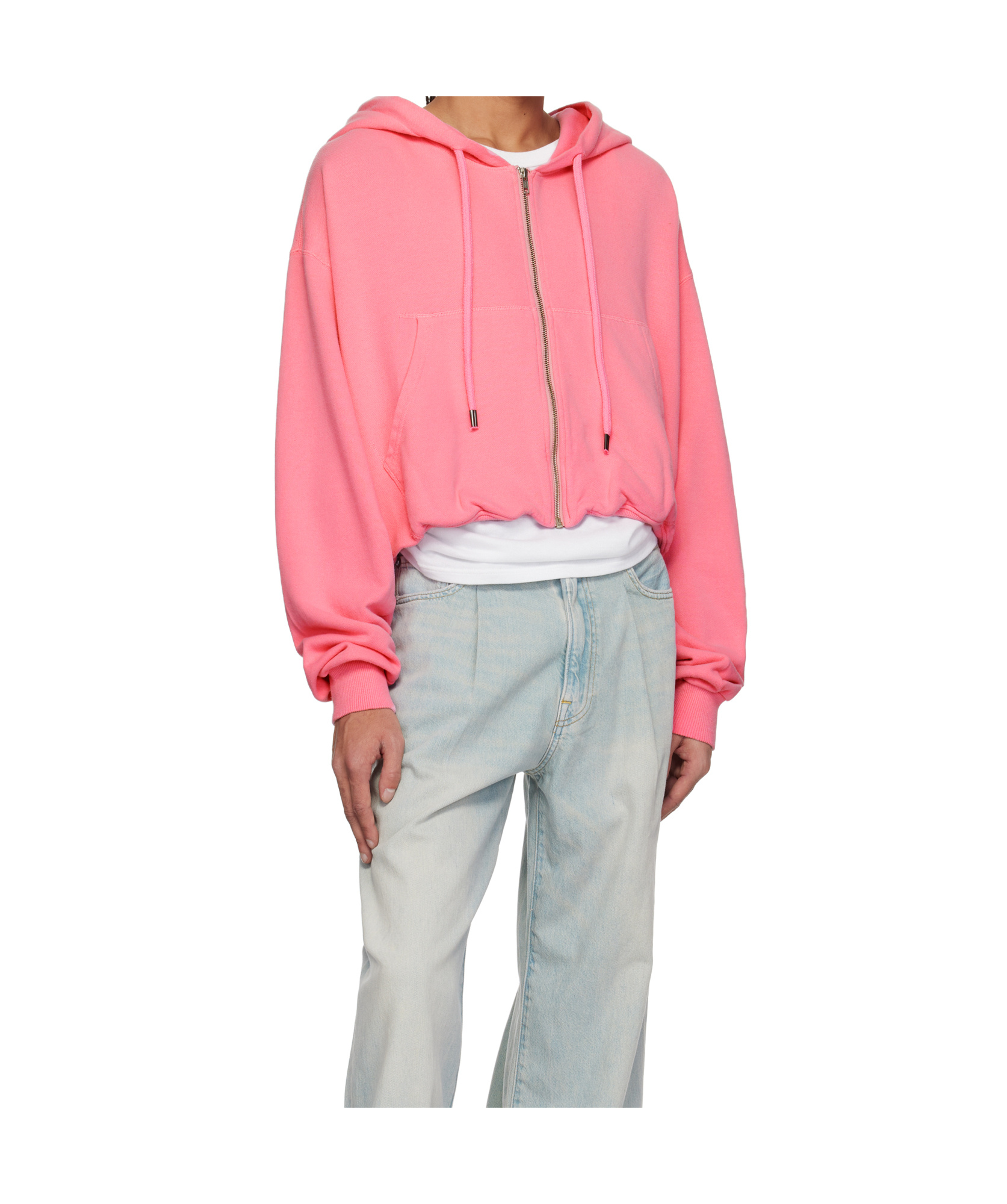R13 Balloon Cropped Gathered Cotton-jersey Hoodie In Pink