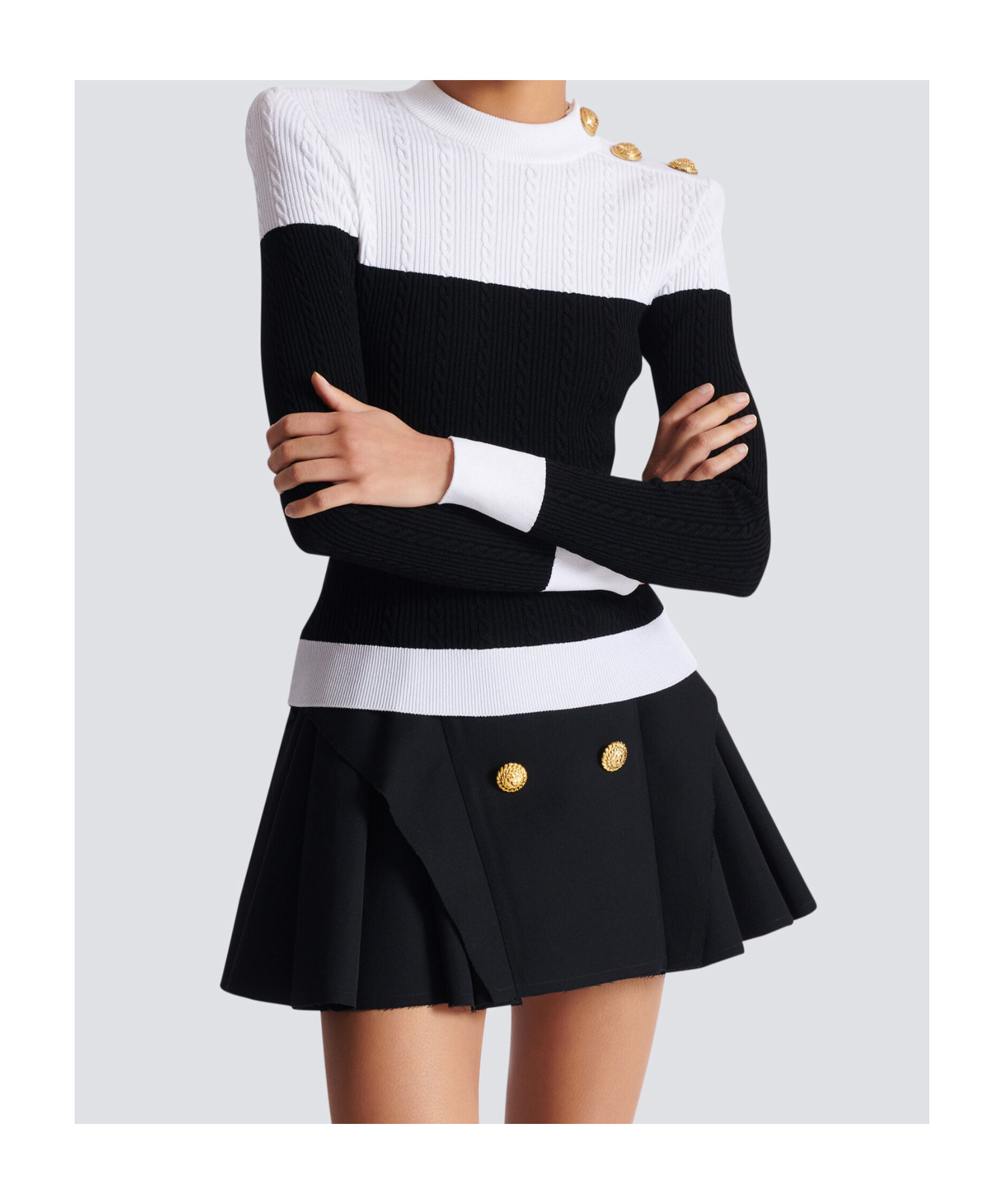 Balmain 3-button Twisted Knit Colorblock Top In Multi