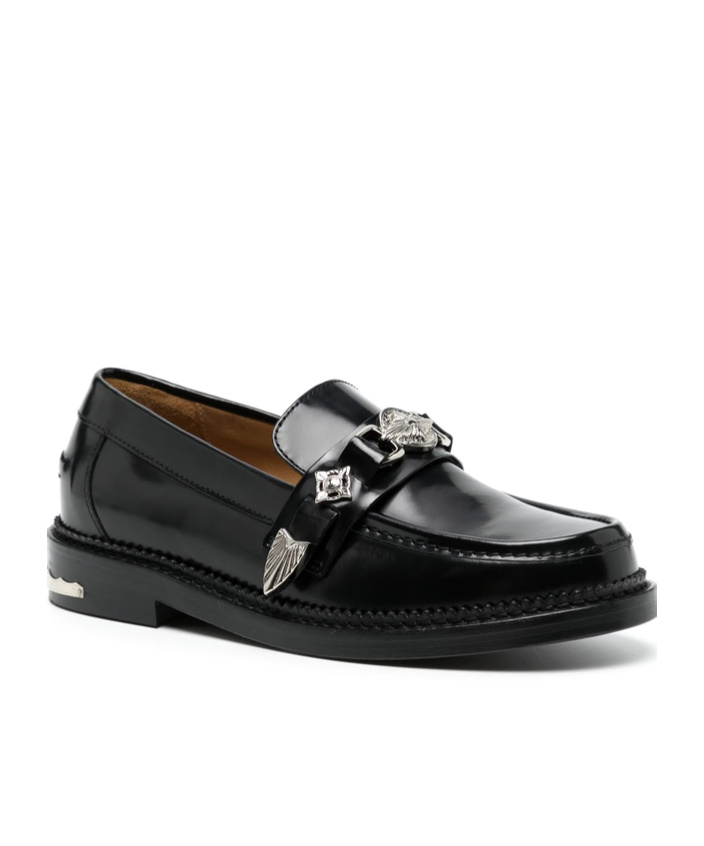 Toga Round-toe Leather Loafers In Black
