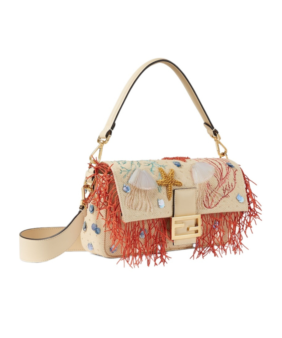 Fendi Woven Bag With Sea Garden Embroideries In Brown