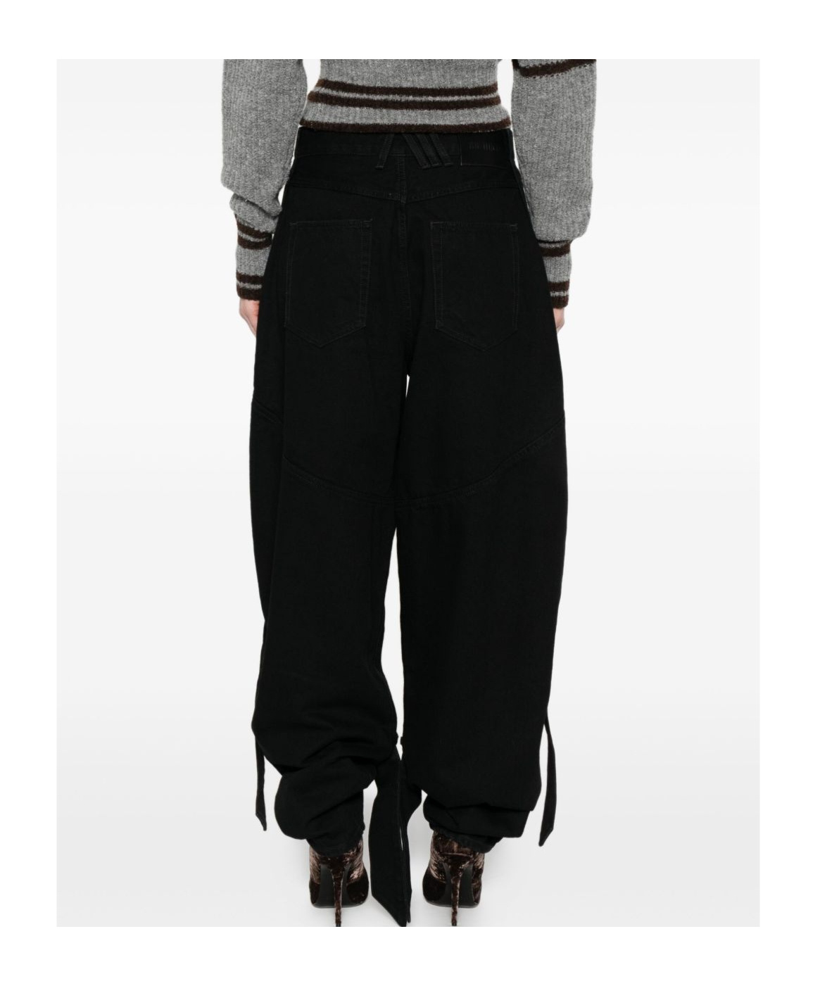 Attico Tie-detail Panelled Jeans In Black