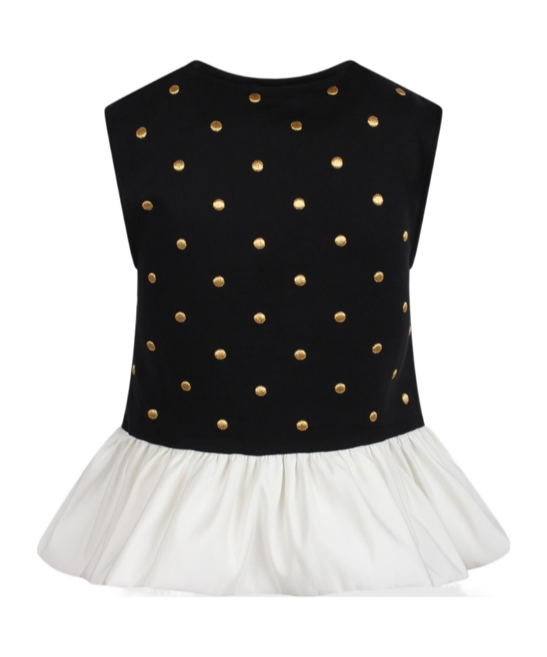 Nina Ricci Polka Dot Peplum Top In Black