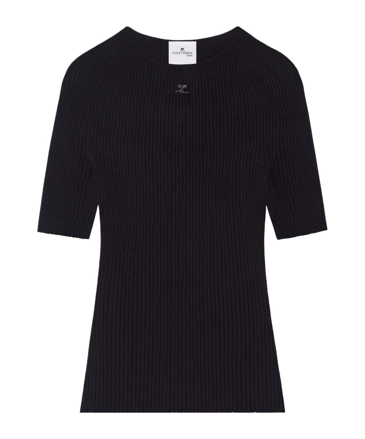 Courrèges Solar Logo-patch Ribbed T-shirt In Black